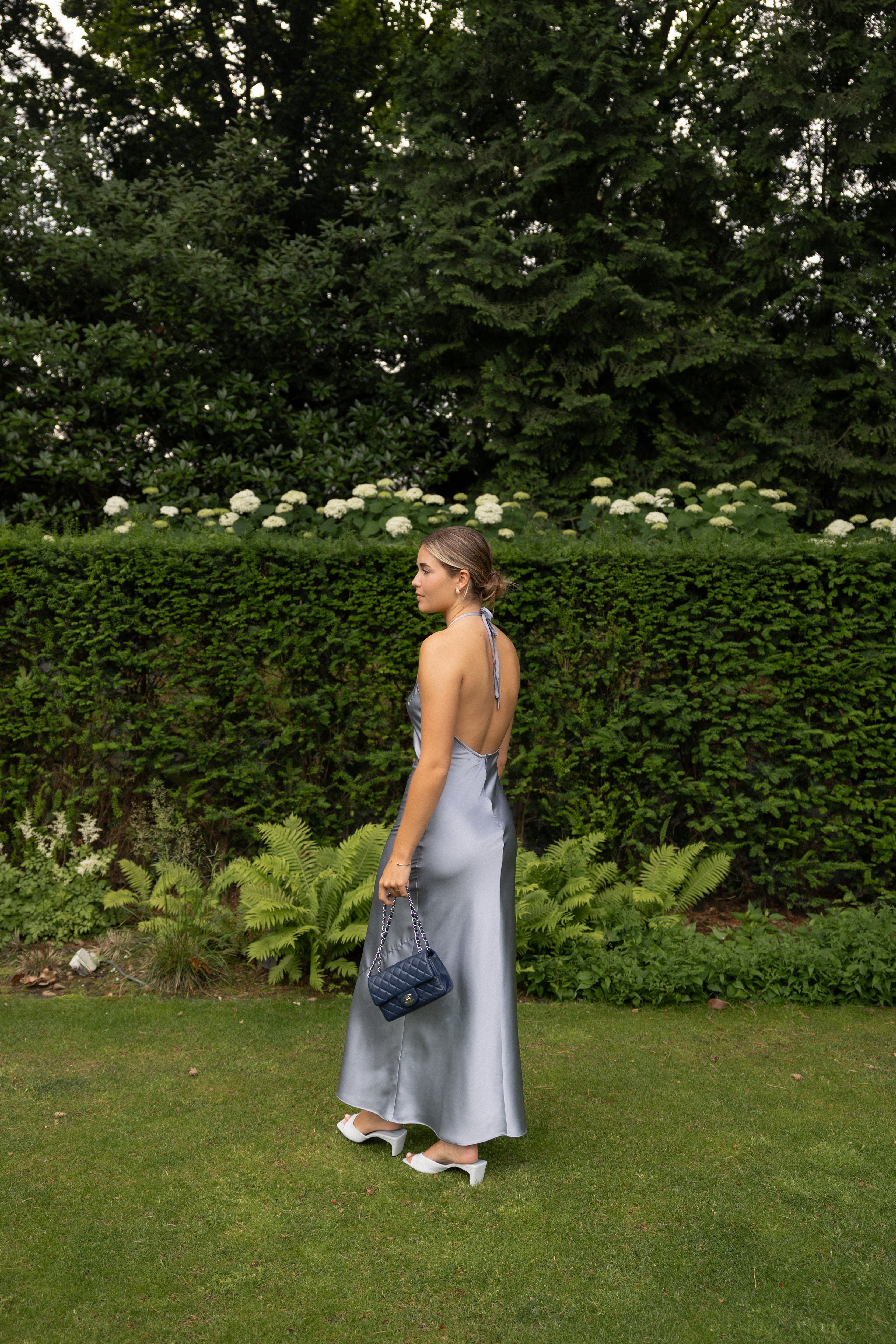 THE SILKY OPEN BACK DRESS BLUE
