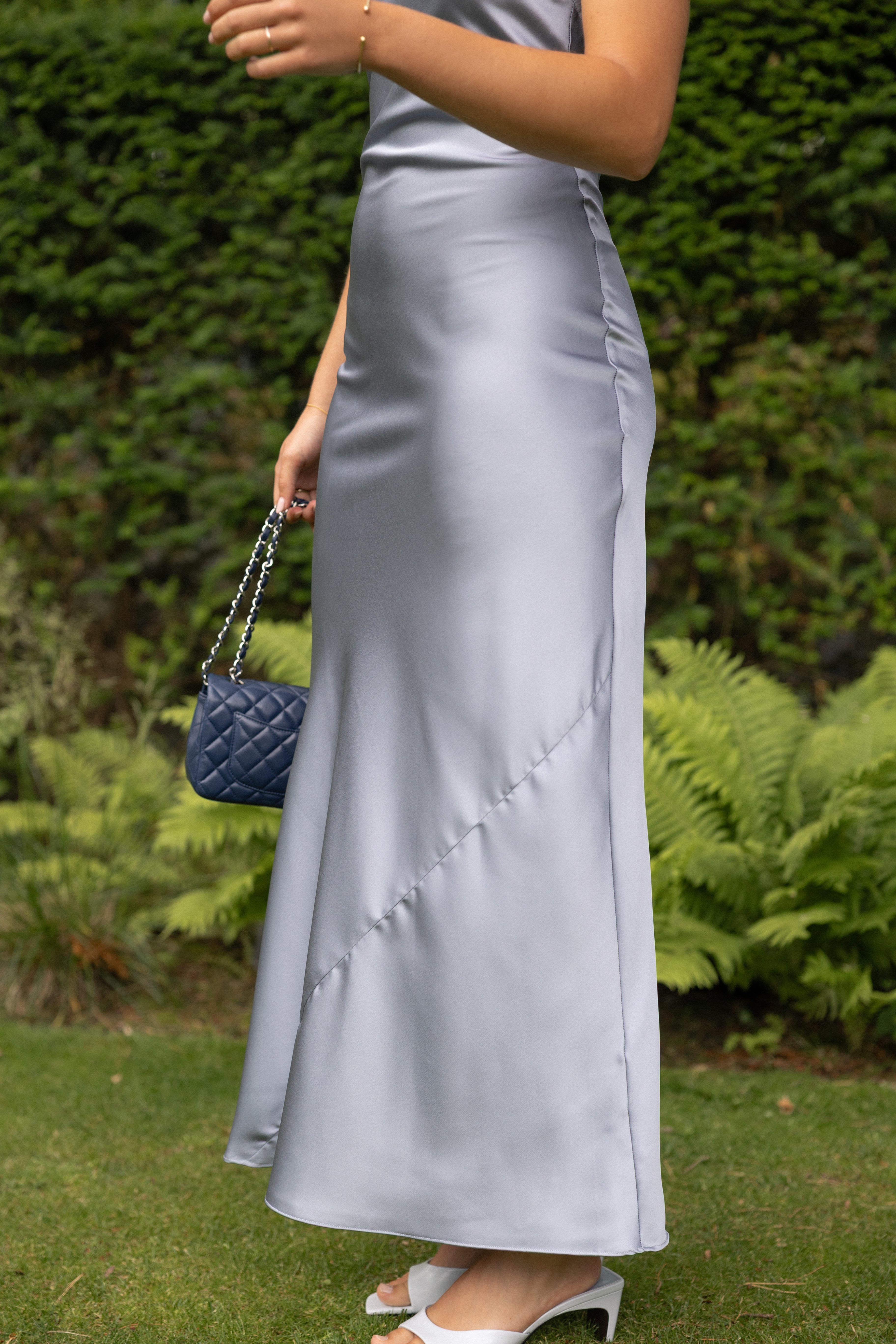 THE SILKY OPEN BACK DRESS BLUE