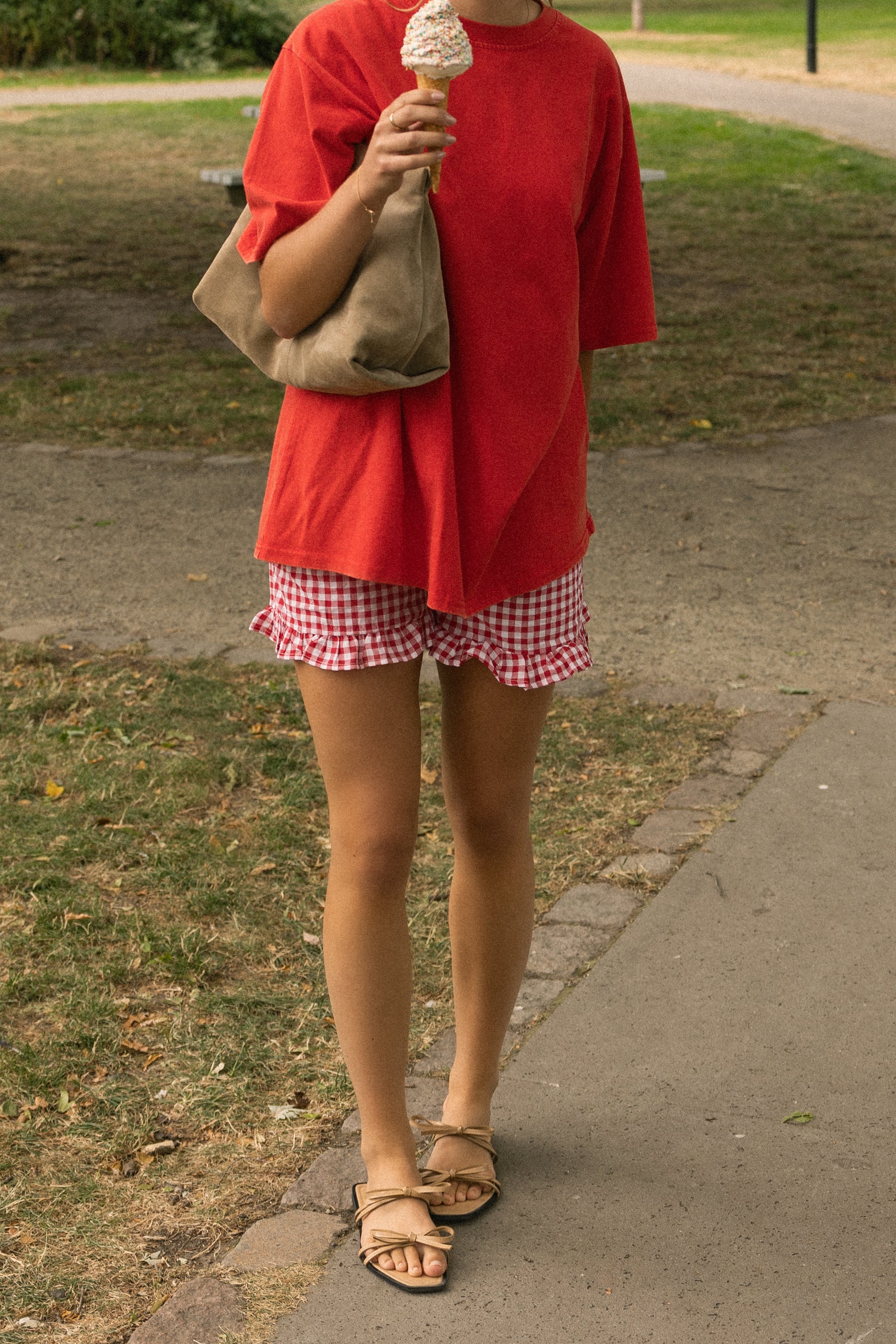 CHECKED JENNY SHORT RED