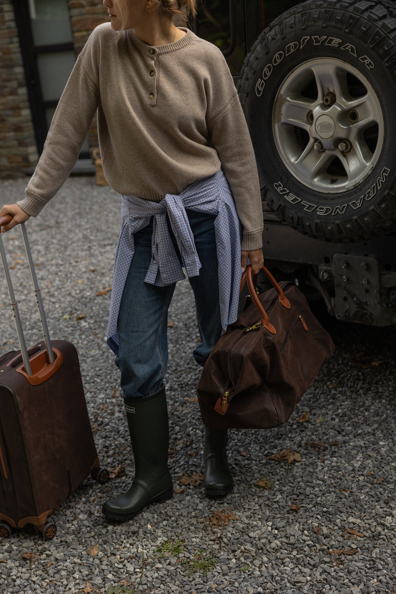 100% WOOL BUTTON KNIT TAUPE