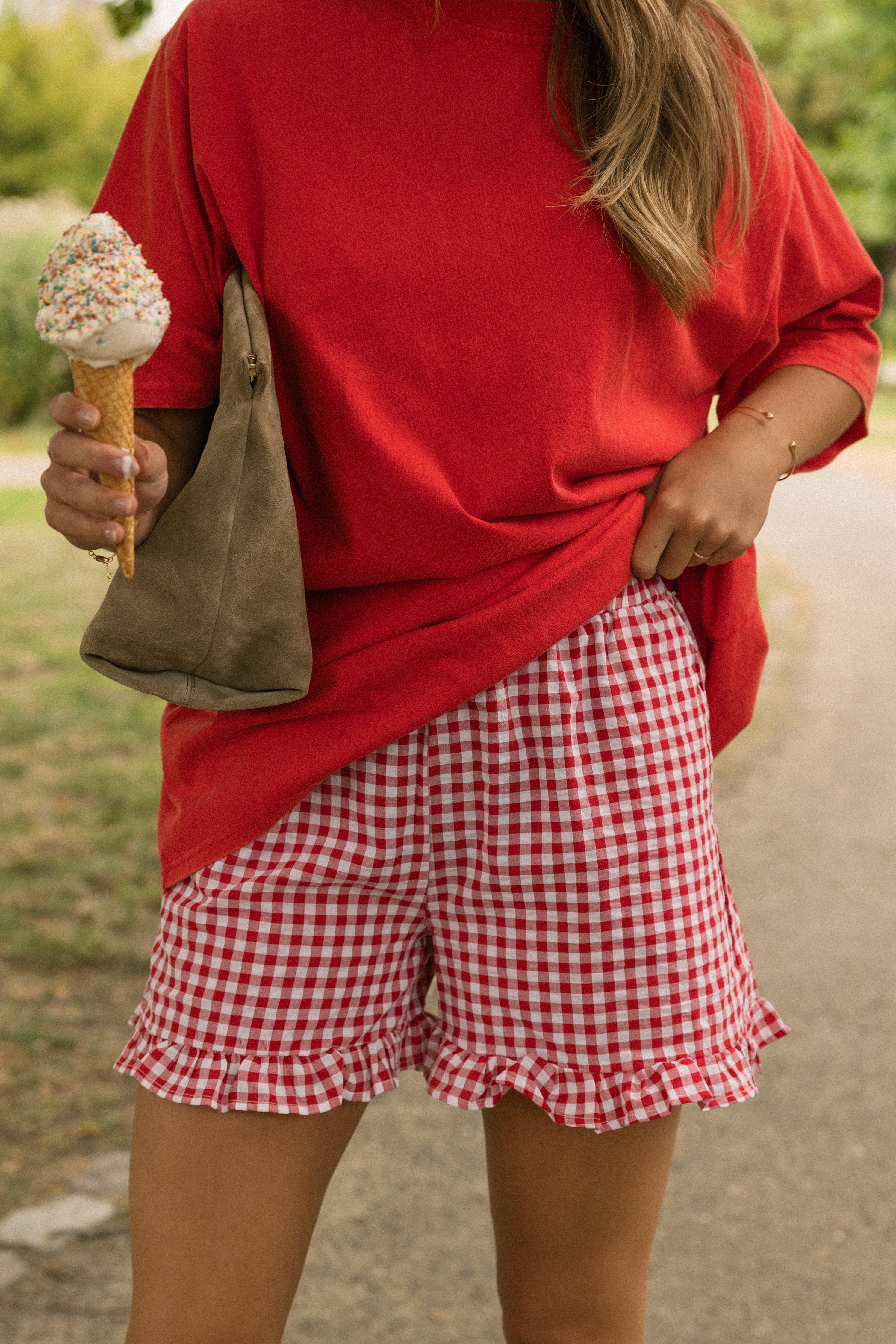 CHECKED JENNY SHORT RED