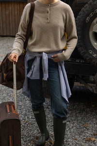 100% WOOL BUTTON KNIT TAUPE