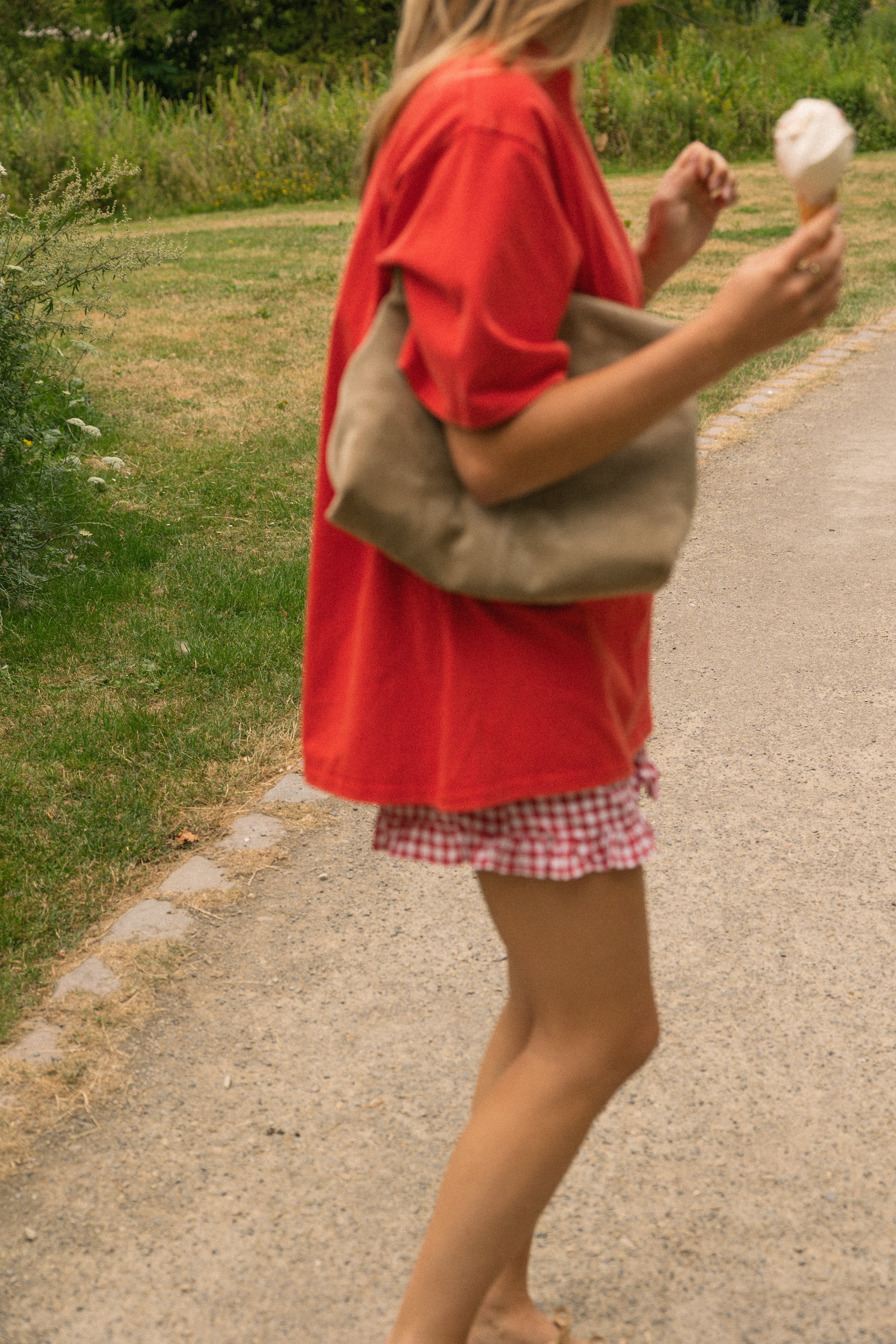 CHECKED JENNY SHORT RED