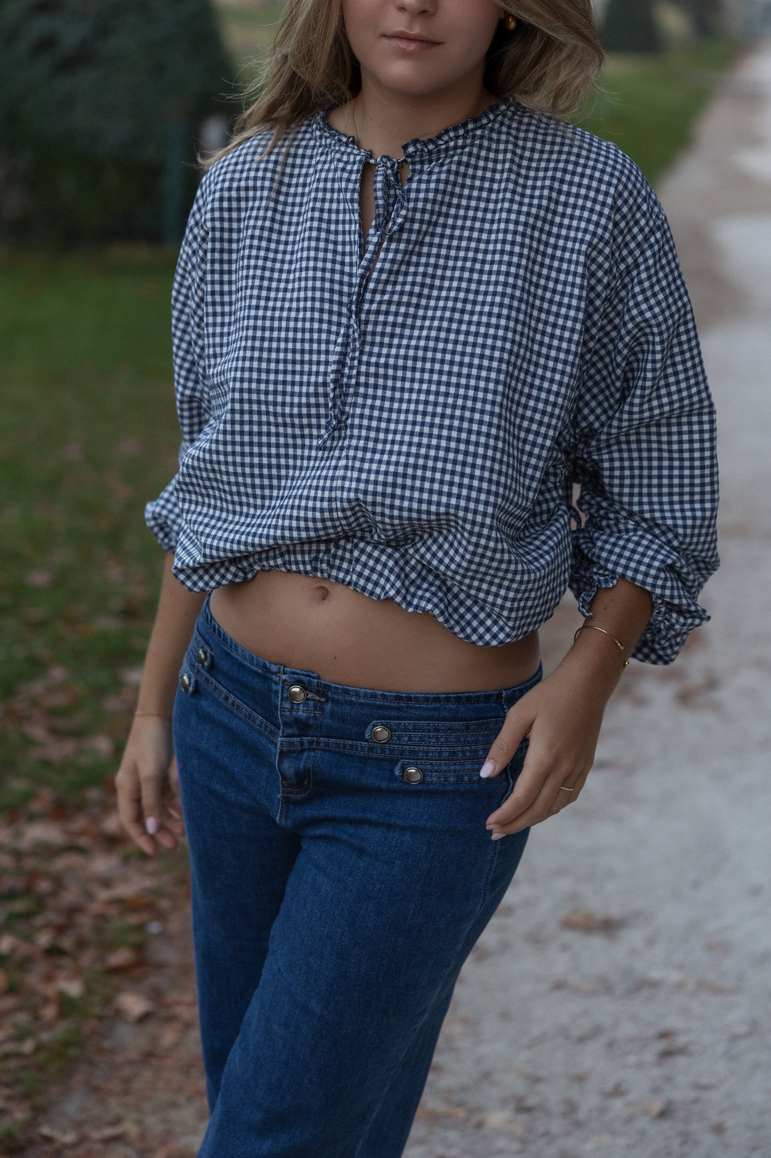 CHECKED BALLOON SHIRT NAVY