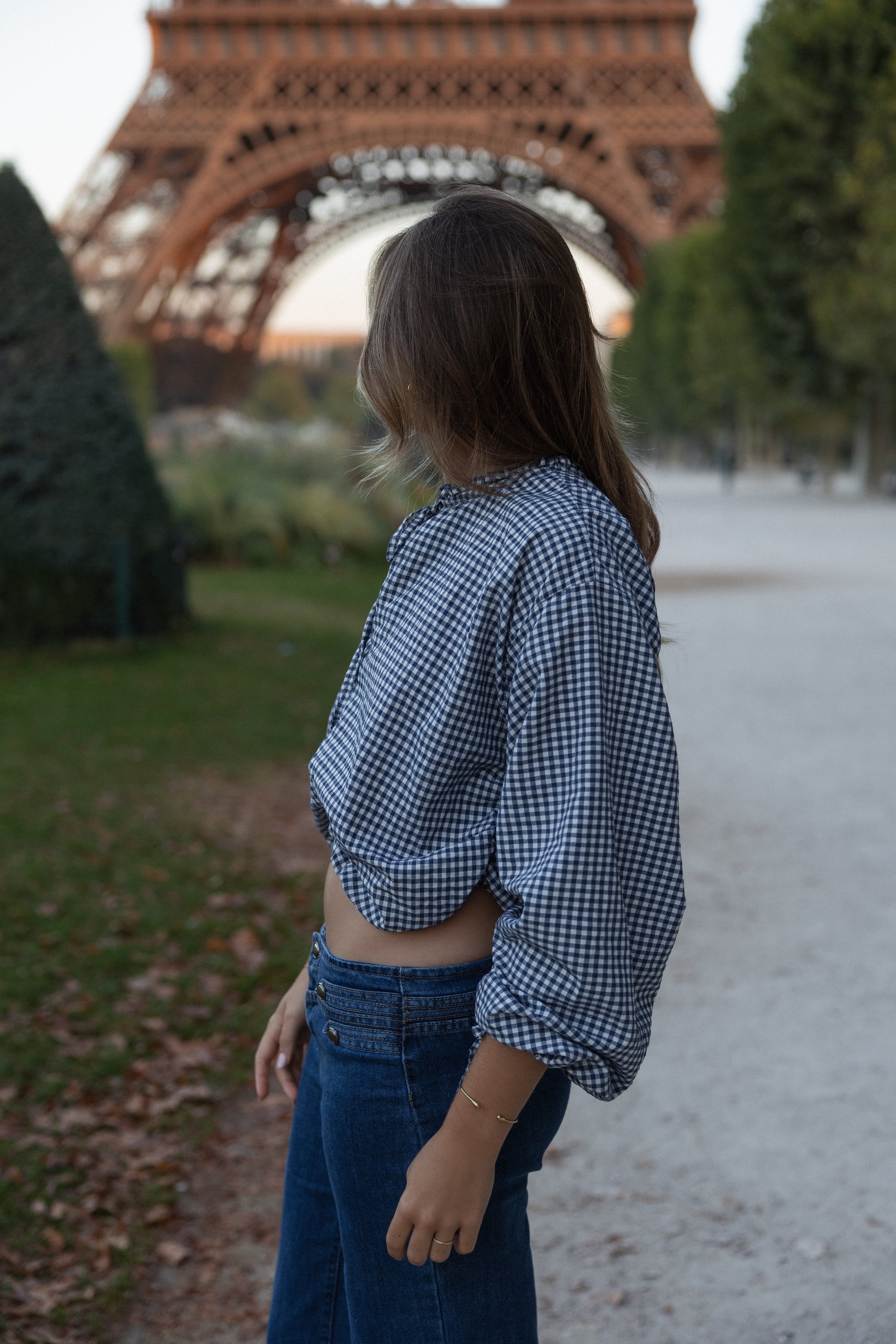 CHECKED BALLOON SHIRT NAVY