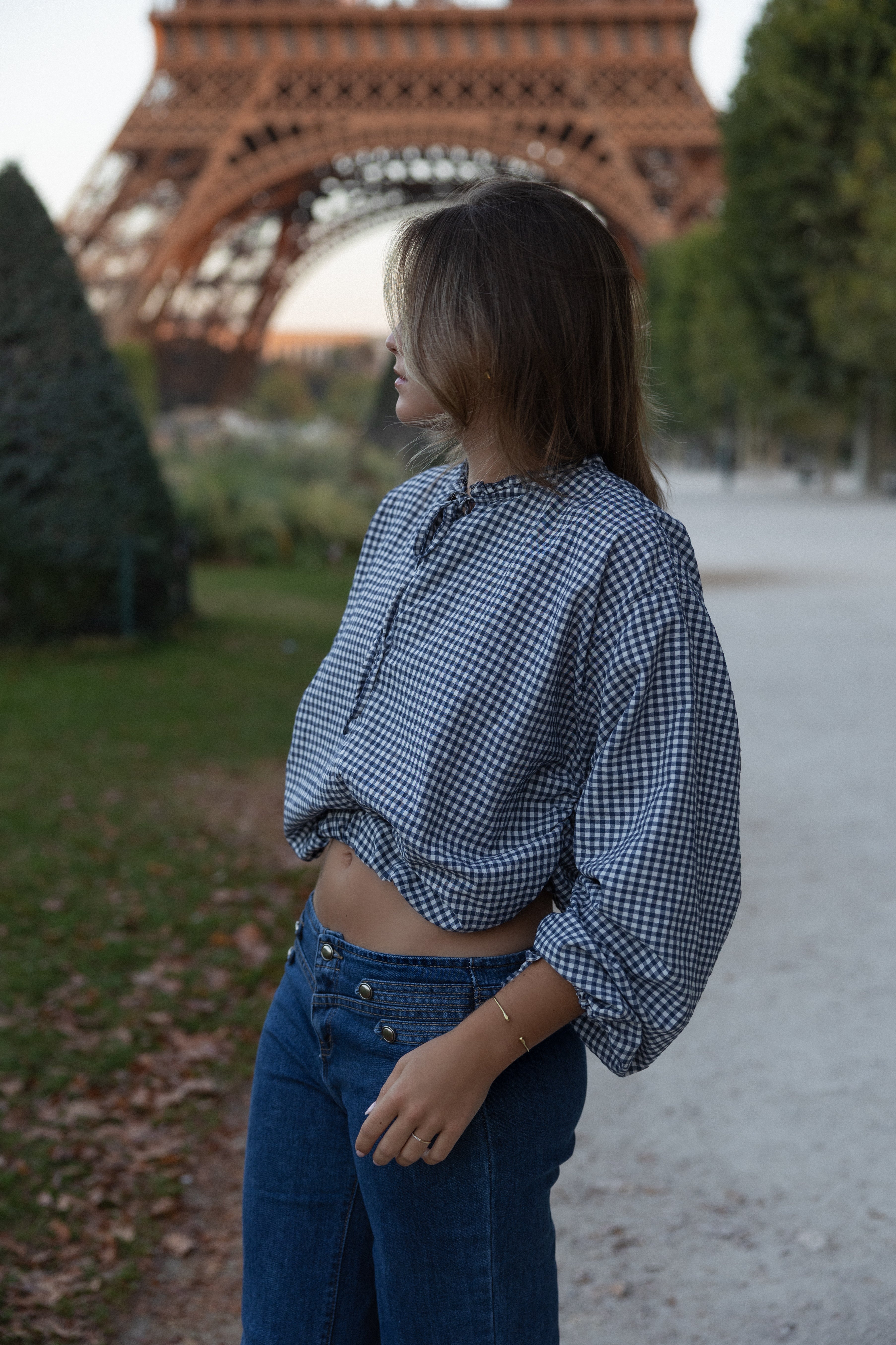 CHECKED BALLOON SHIRT NAVY