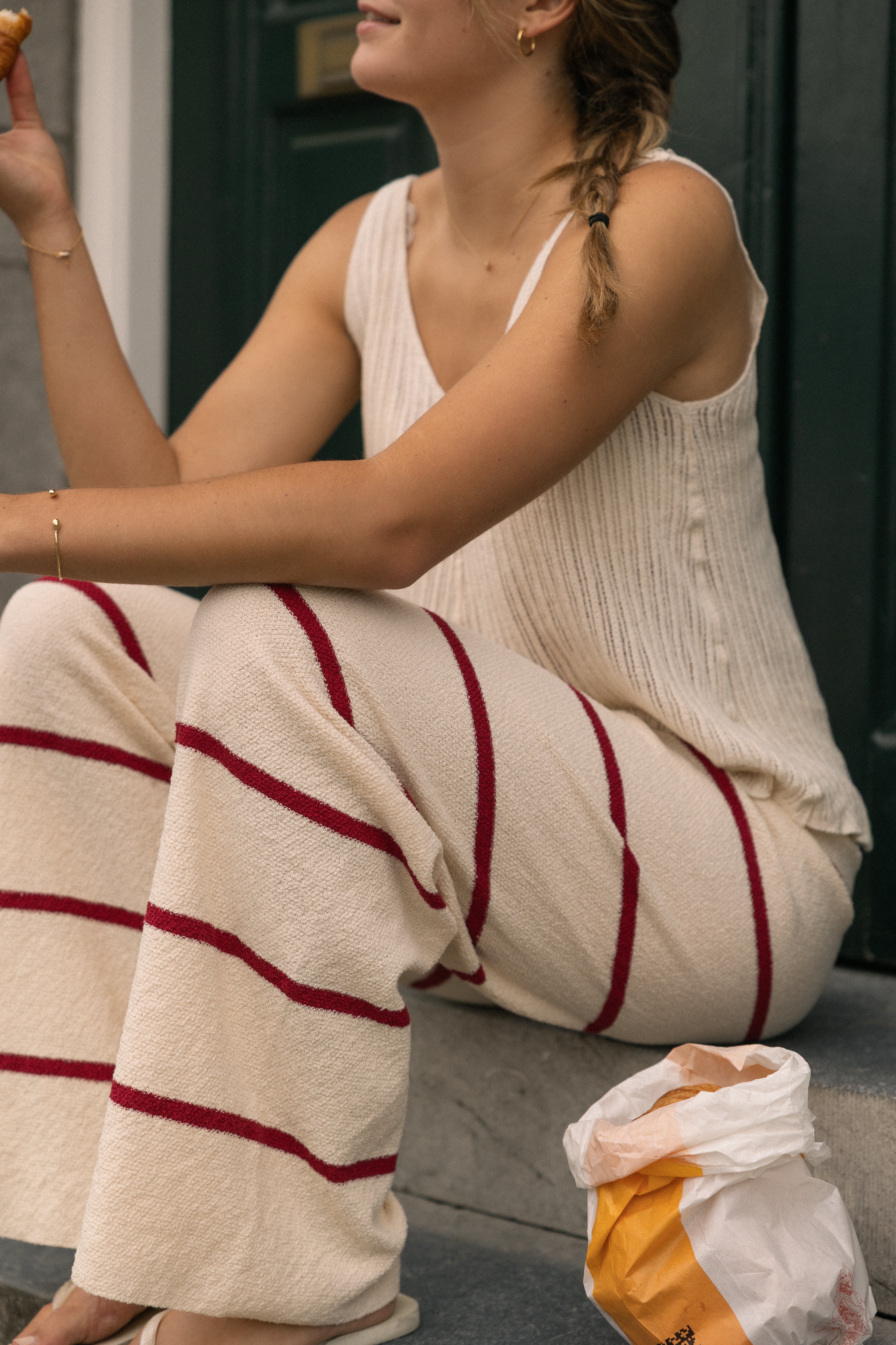STRIPED WIDE PANTS RED