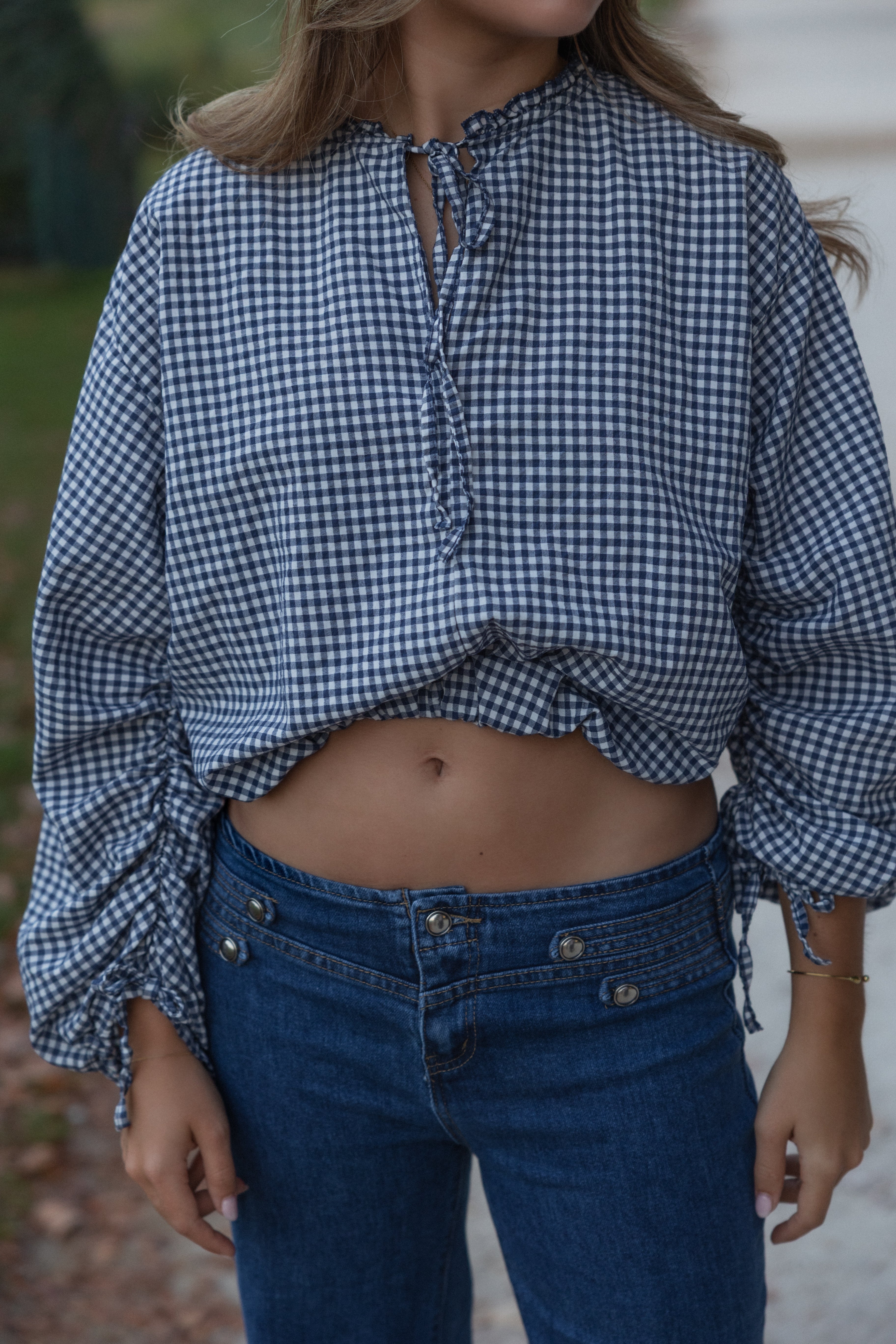 CHECKED BALLOON SHIRT NAVY