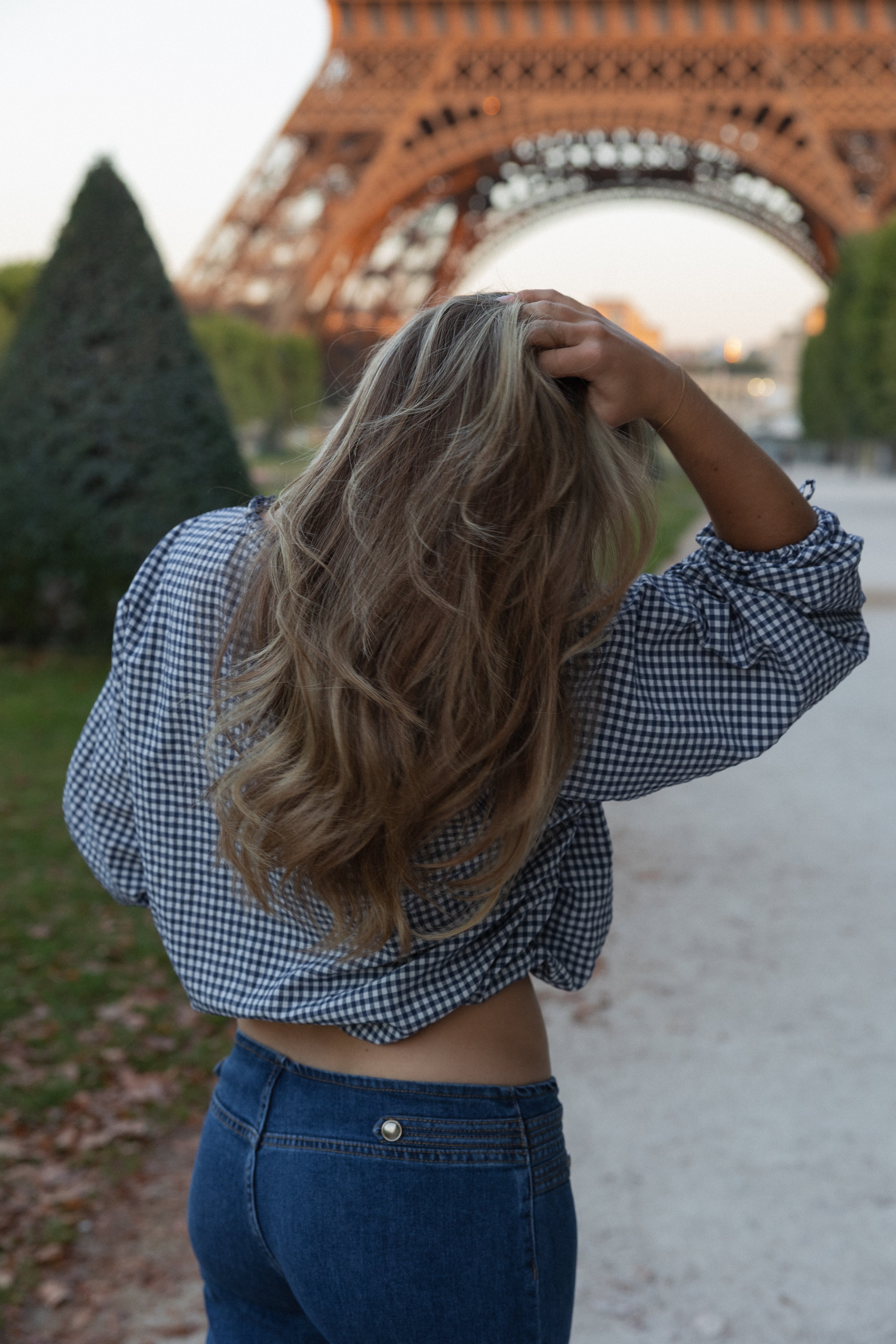 CHECKED BALLOON SHIRT NAVY