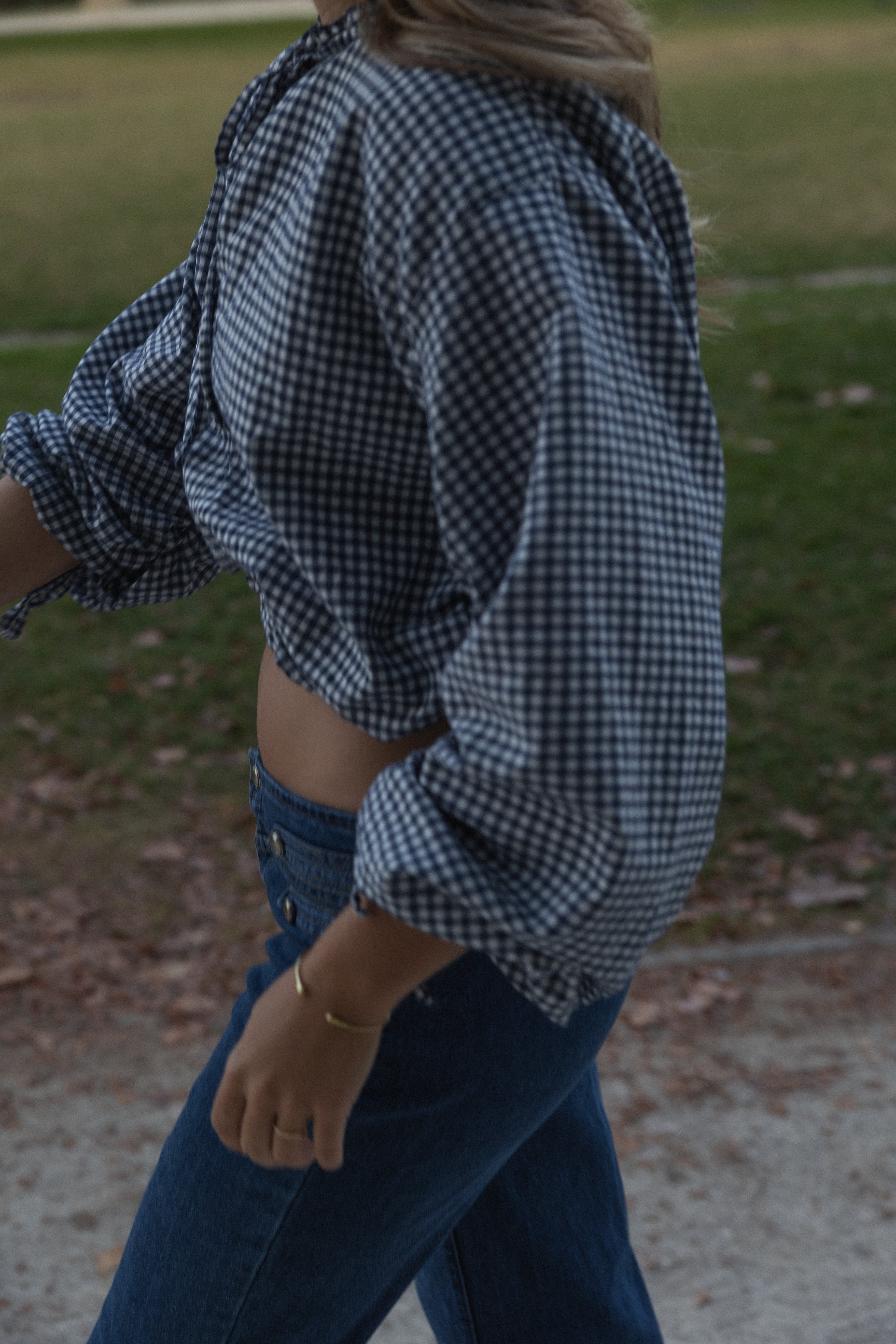 CHECKED BALLOON SHIRT NAVY