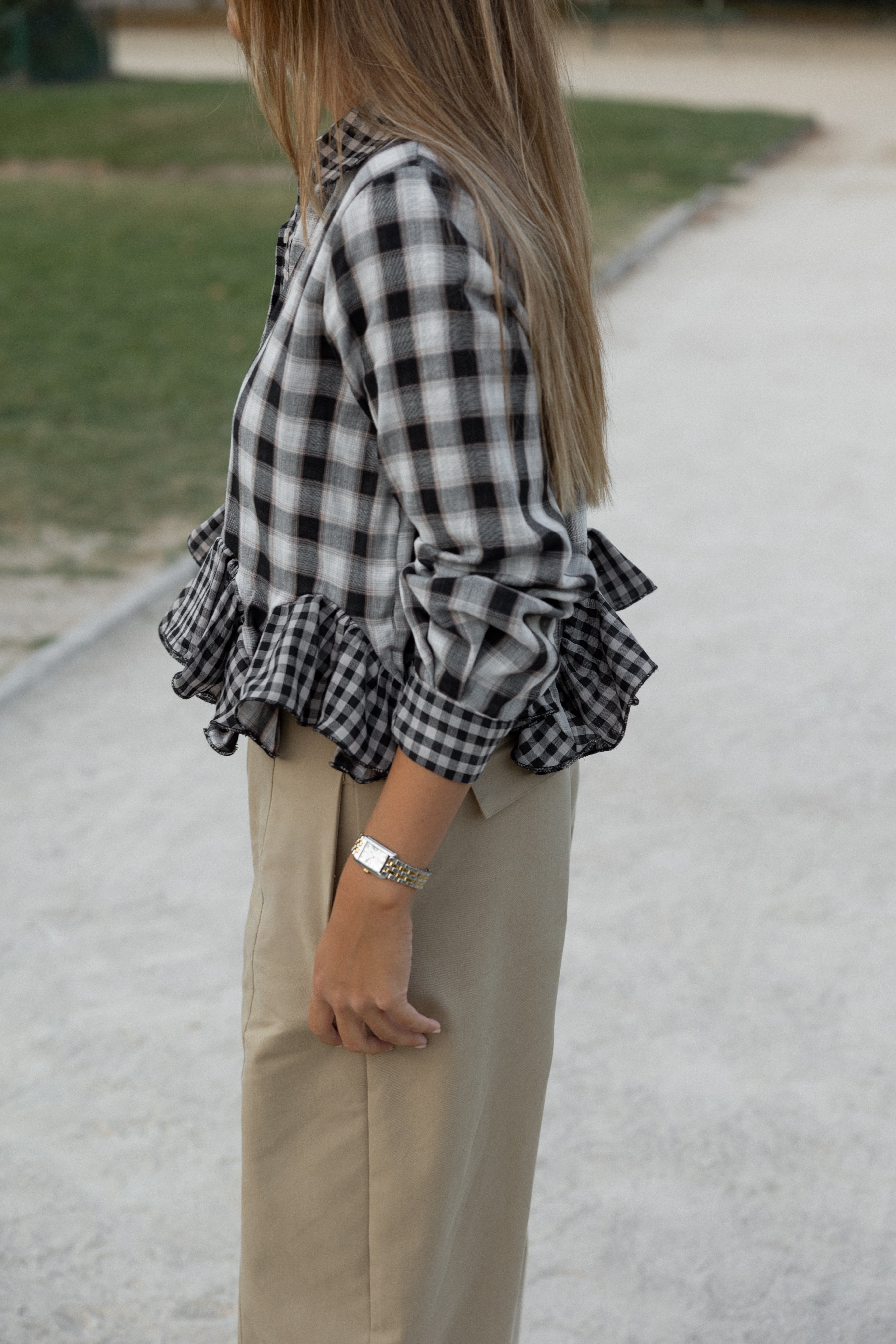 CHECKED VOLANT SHIRT BLACK