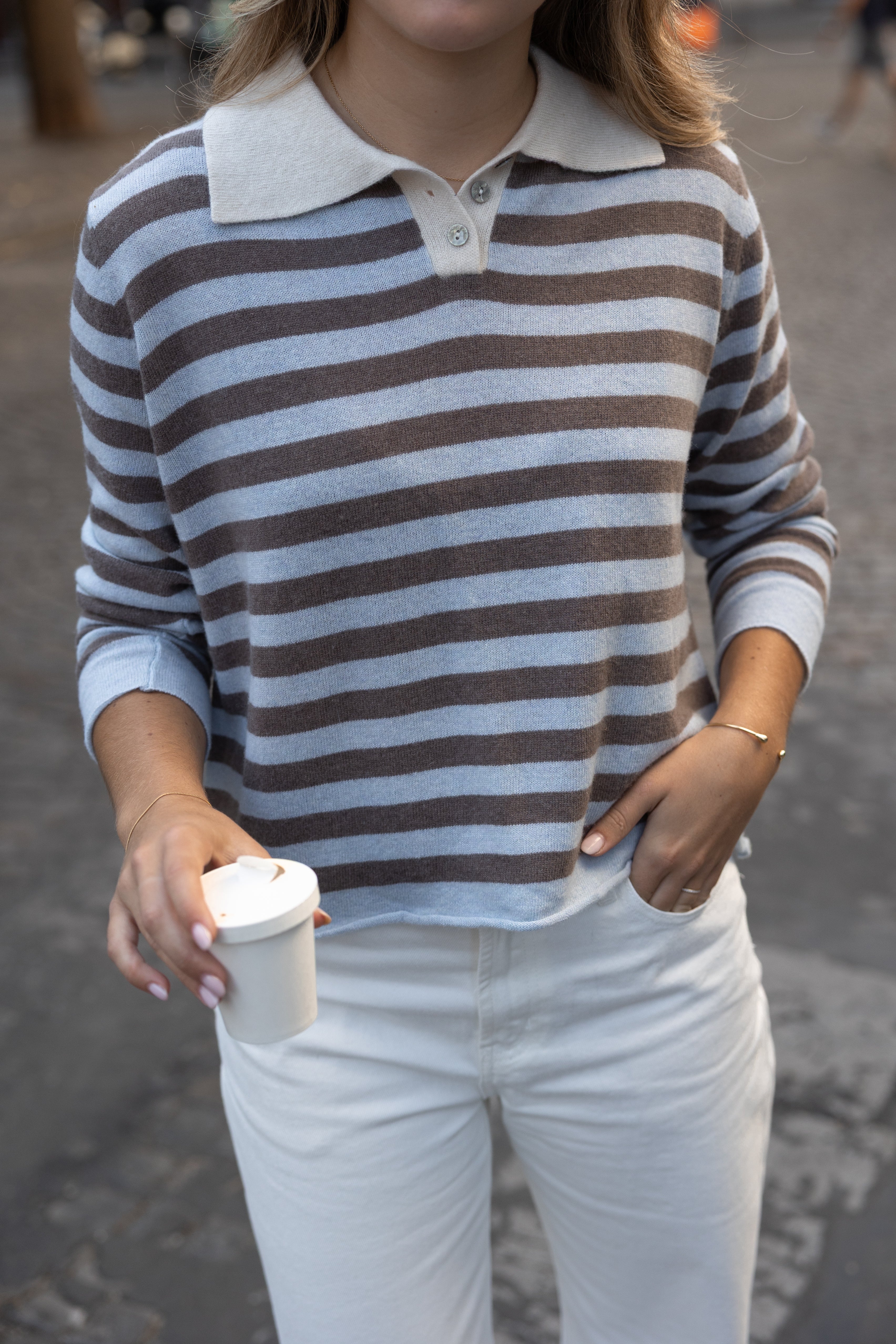 STRIPED LOUISE POLO LIGHT BLUE