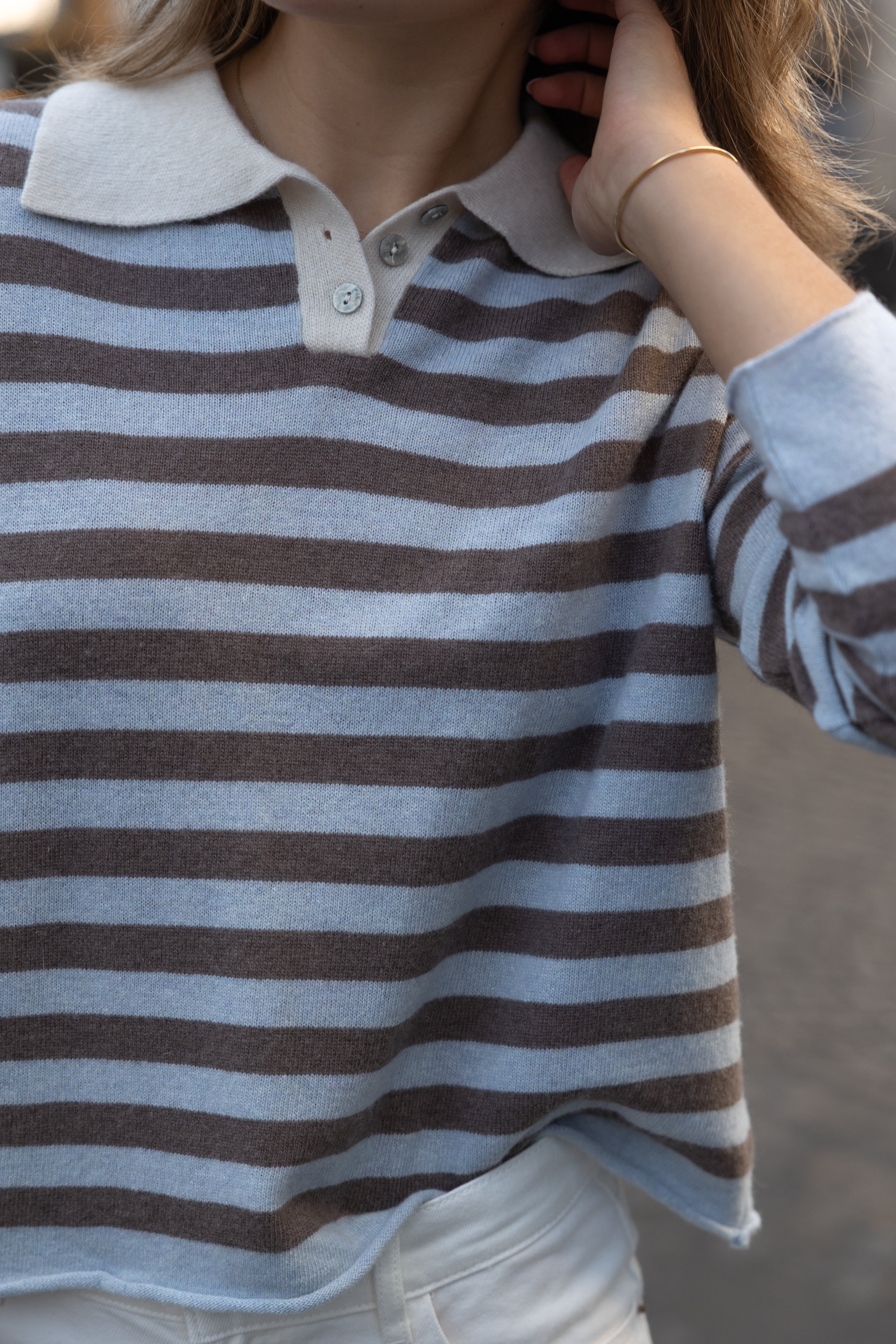 STRIPED LOUISE POLO LIGHT BLUE