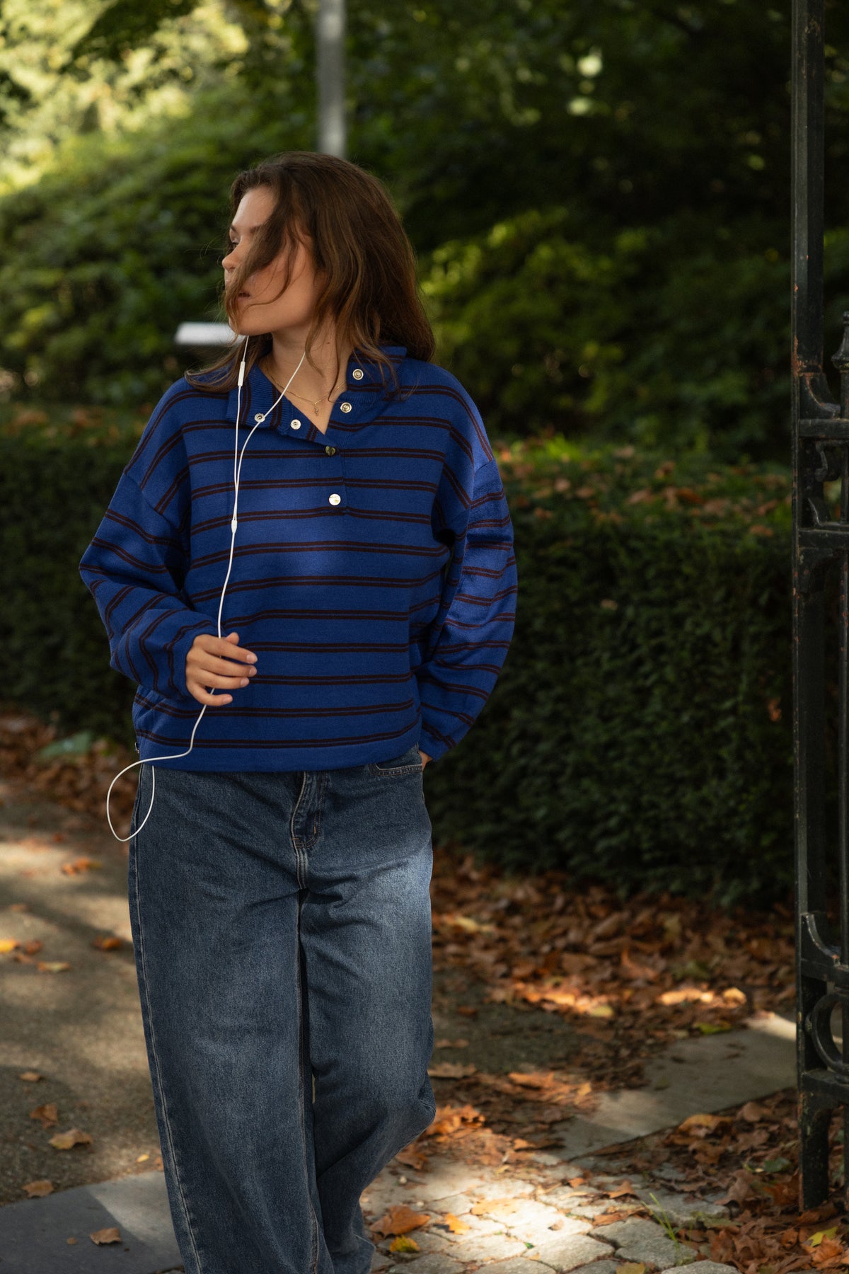 STRIPED BUTTON PULL BLUE/CHOCO