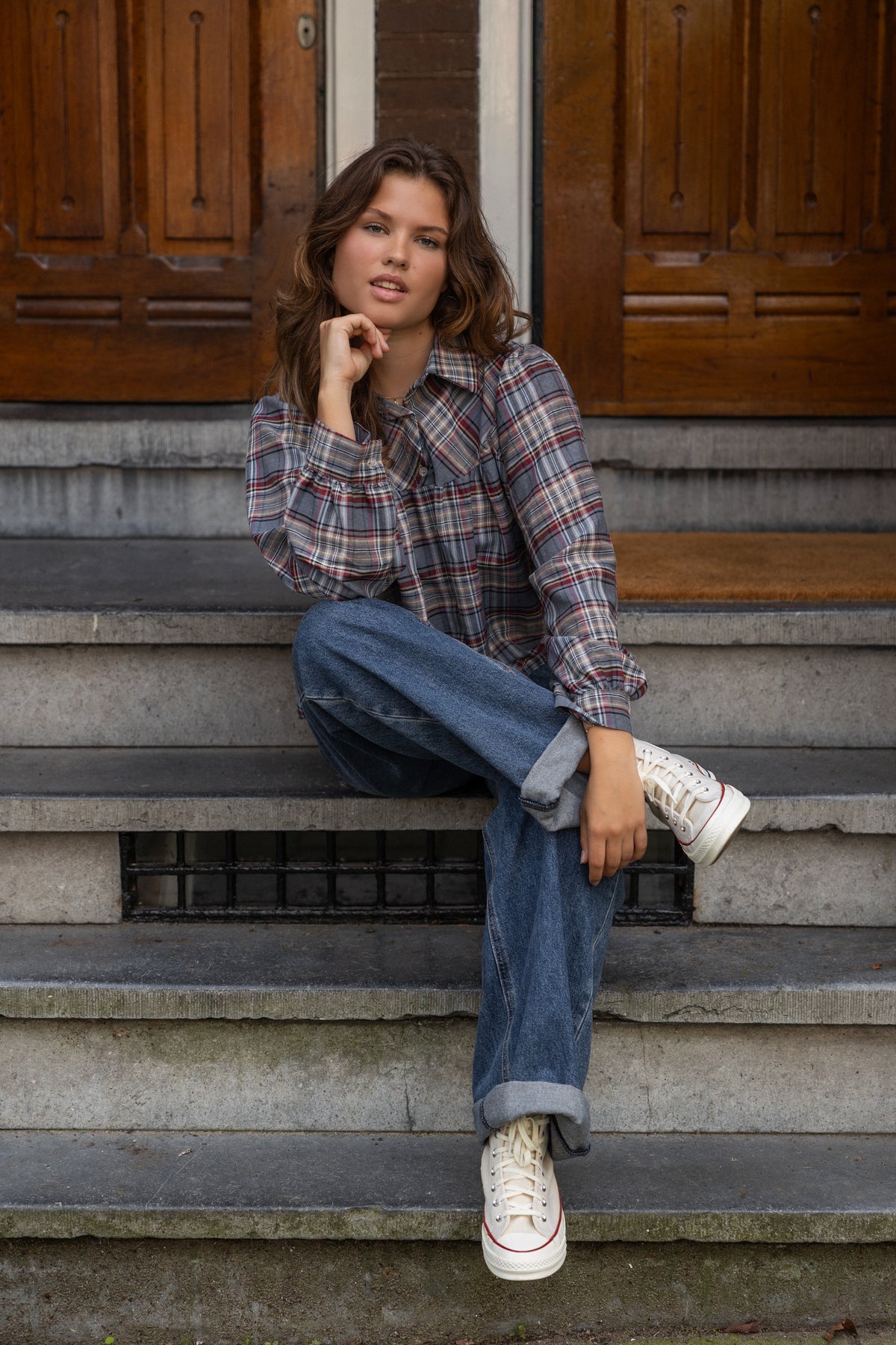 CHECKED MEAVE BLOUSE JEANS