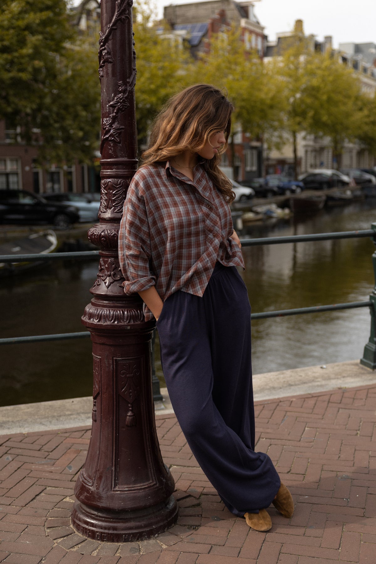 CHECKED INDIGO SHIRT GREY/RED