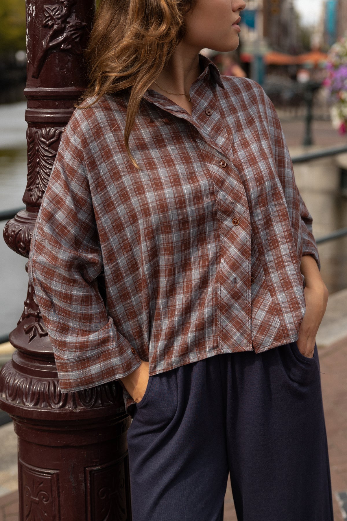CHECKED INDIGO SHIRT GREY/RED