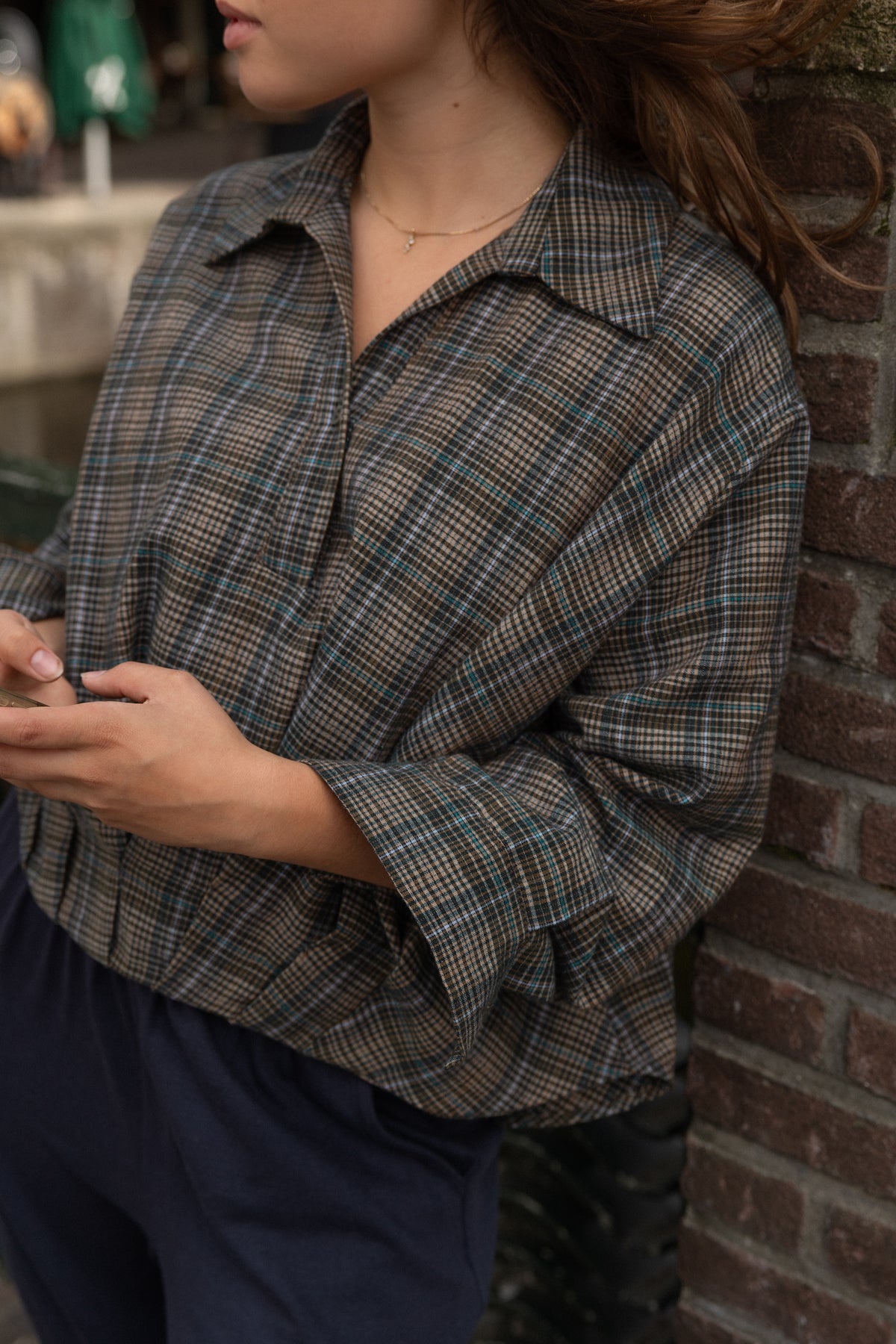 CHECKED AMÉLIE TOP ARMY GREEN