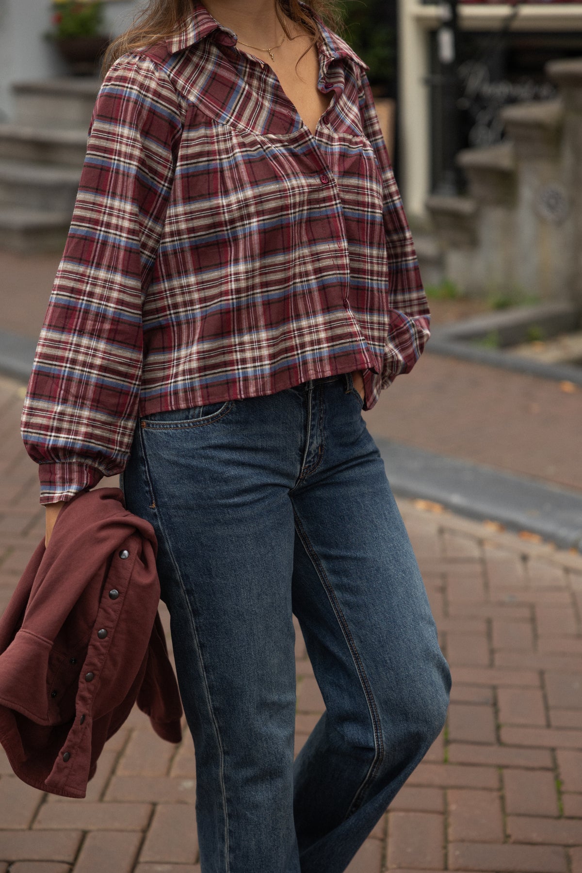 CHECKED MEAVE BLOUSE BORDEAUX