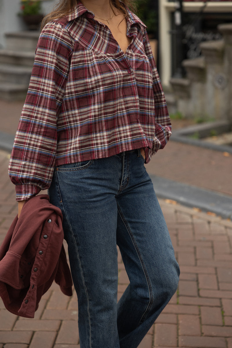 CHECKED MEAVE BLOUSE BORDEAUX