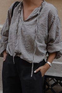 CHECKED BALLOON SHIRT TAUPE