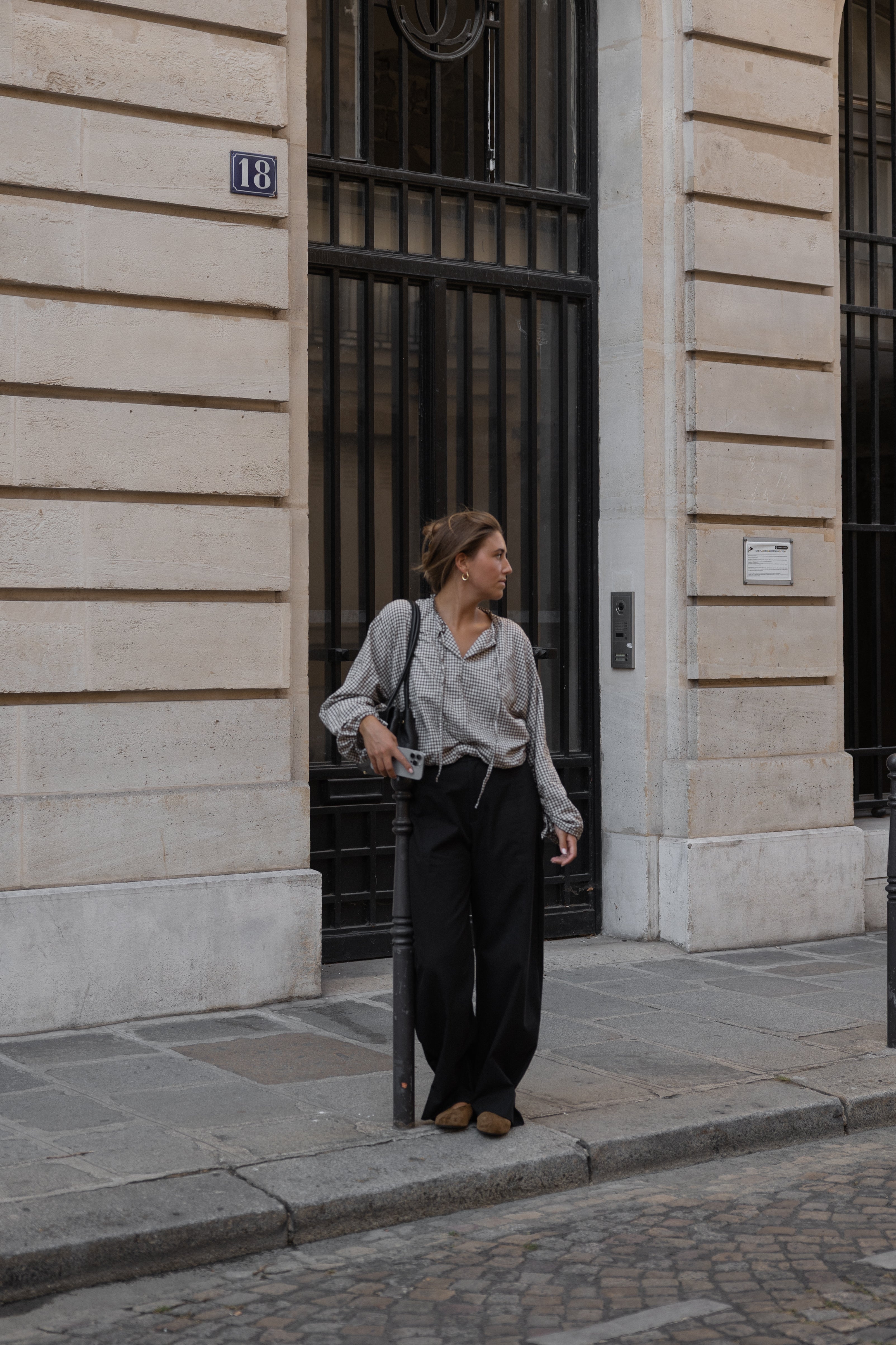 CHECKED BALLOON SHIRT TAUPE