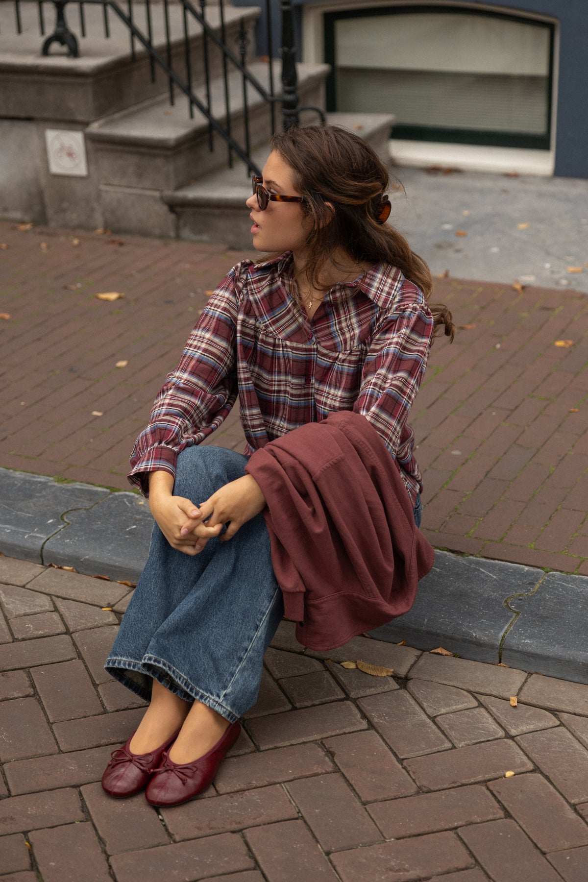 CHECKED MEAVE BLOUSE BORDEAUX