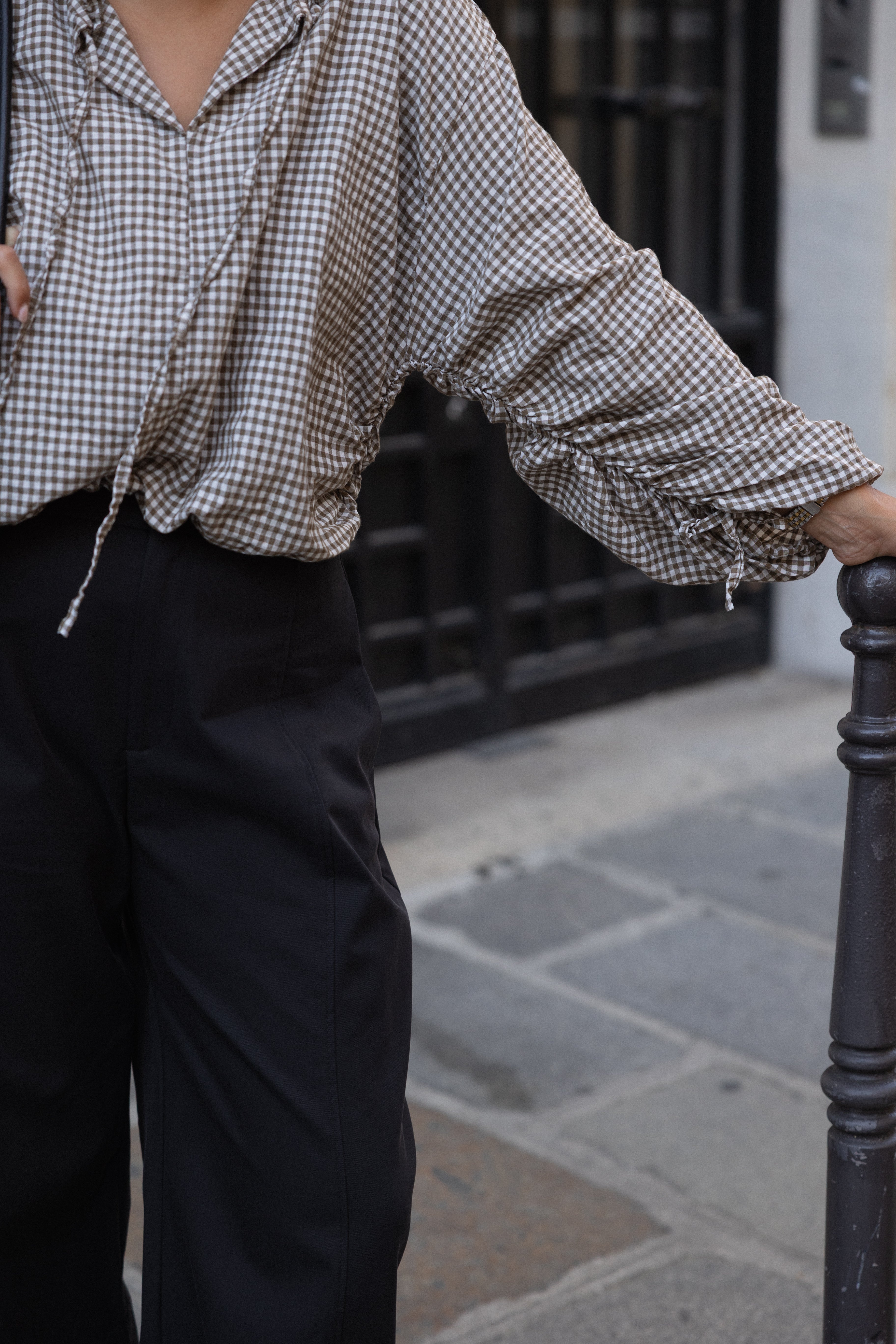 CHECKED BALLOON SHIRT TAUPE