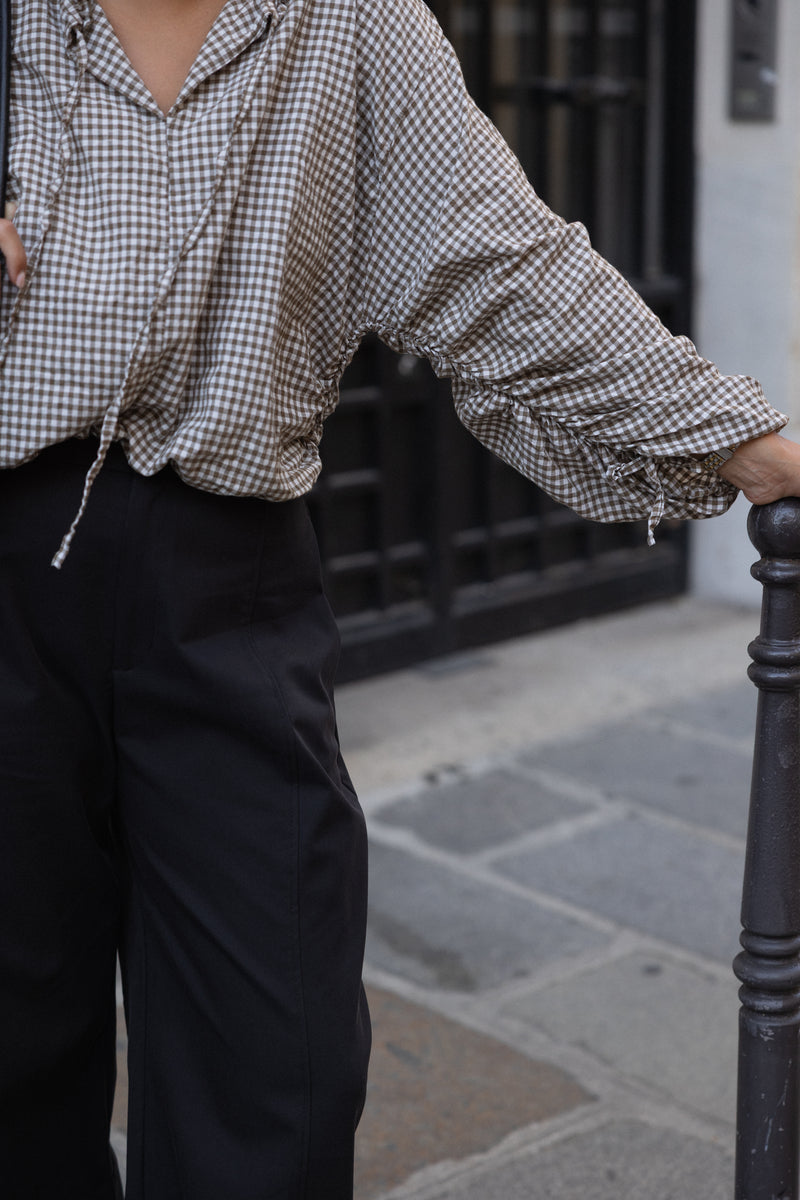 CHECKED BALLOON SHIRT TAUPE
