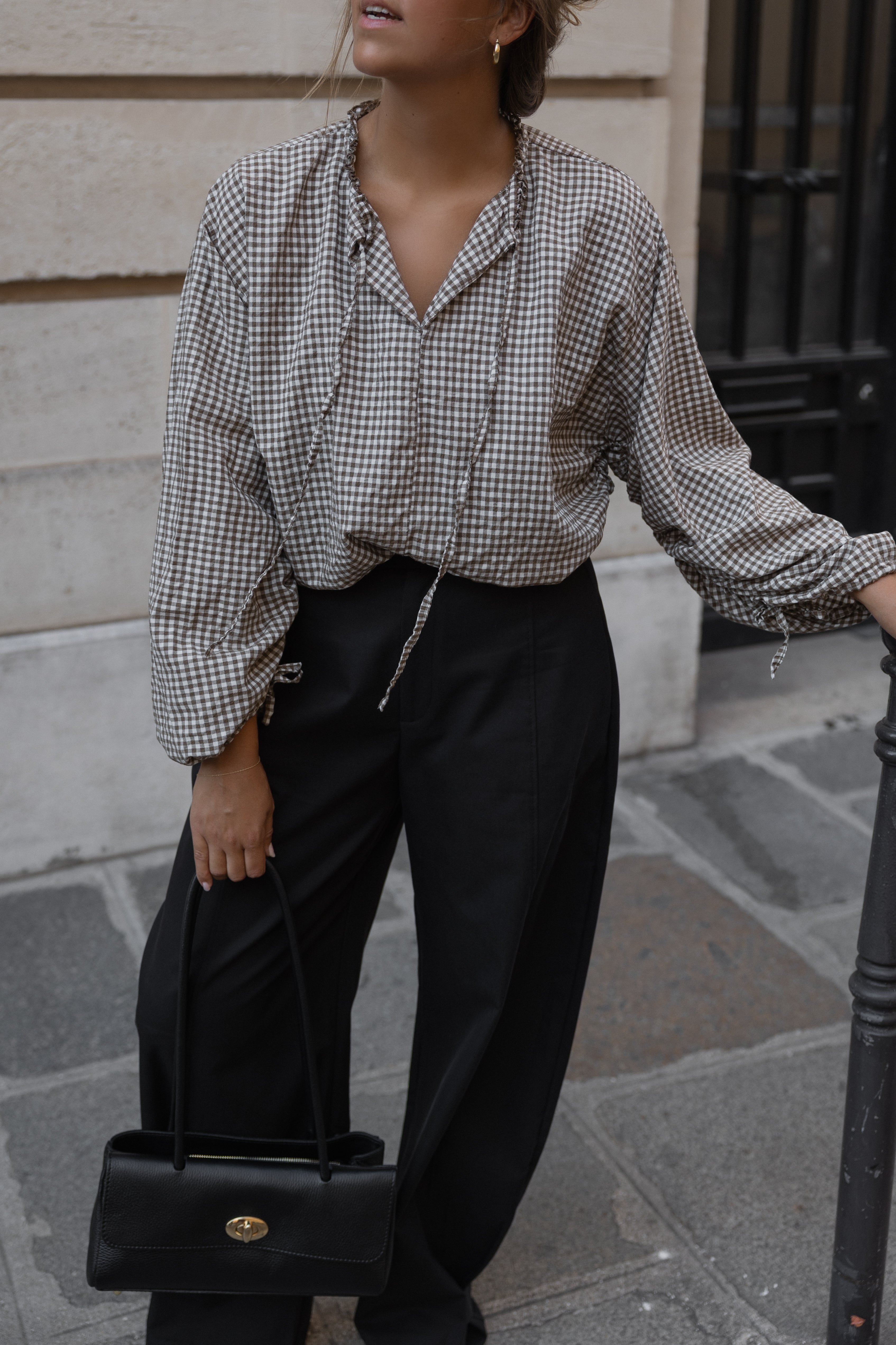CHECKED BALLOON SHIRT TAUPE