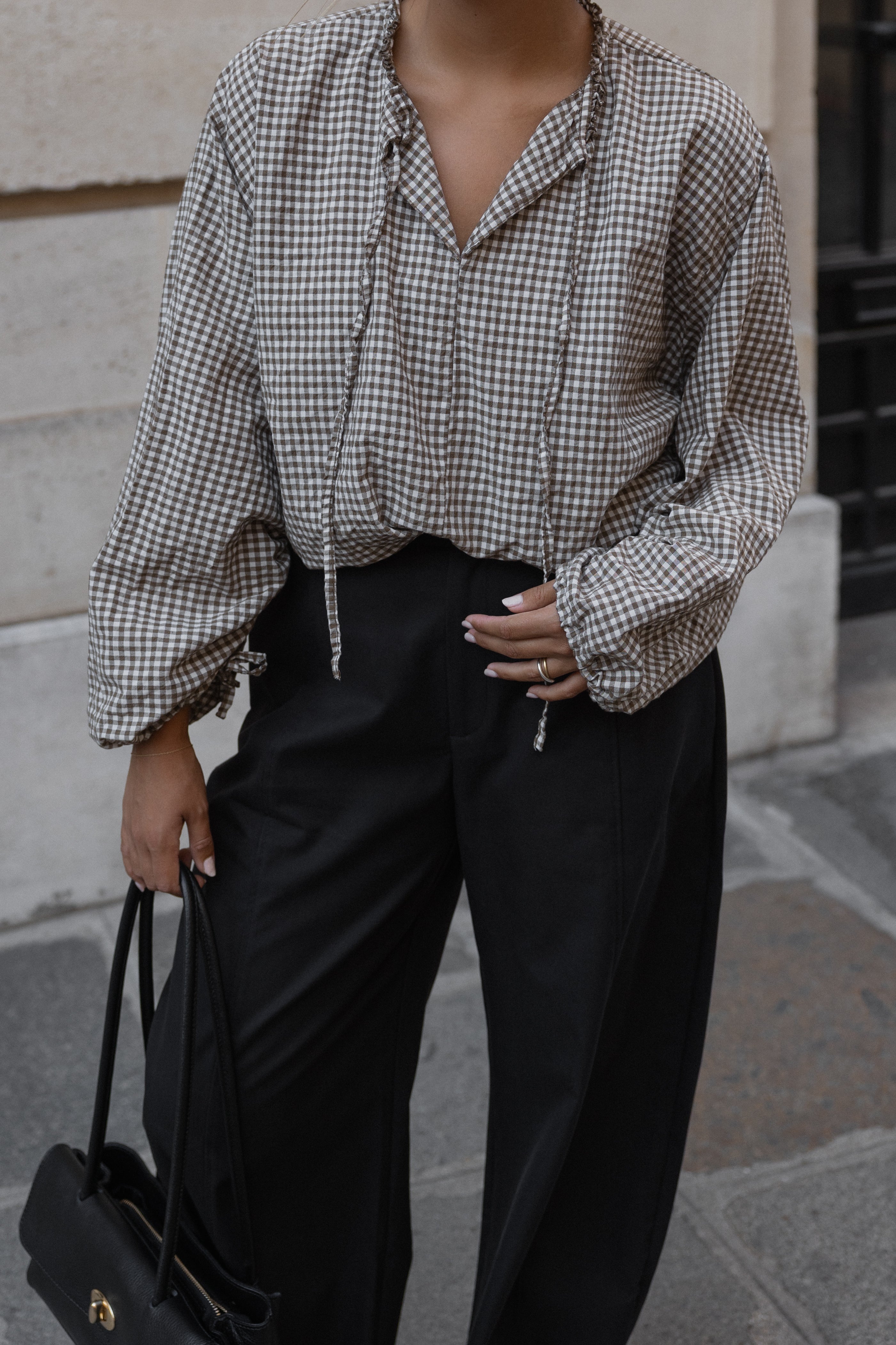 CHECKED BALLOON SHIRT TAUPE