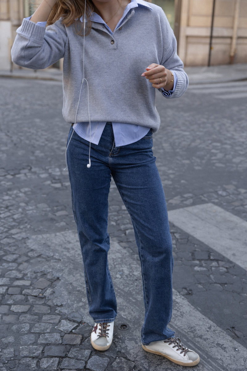 100% WOOL BUTTON KNIT GREY
