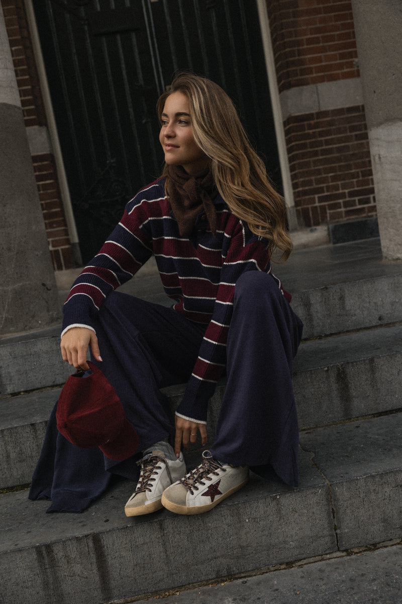 STRIPED POLO KNIT NAVY/BORDEAUX