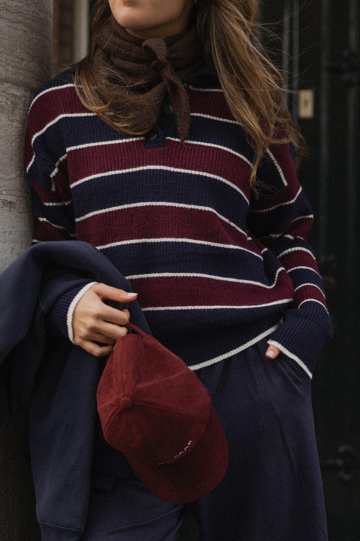 STRIPED POLO KNIT NAVY/BORDEAUX