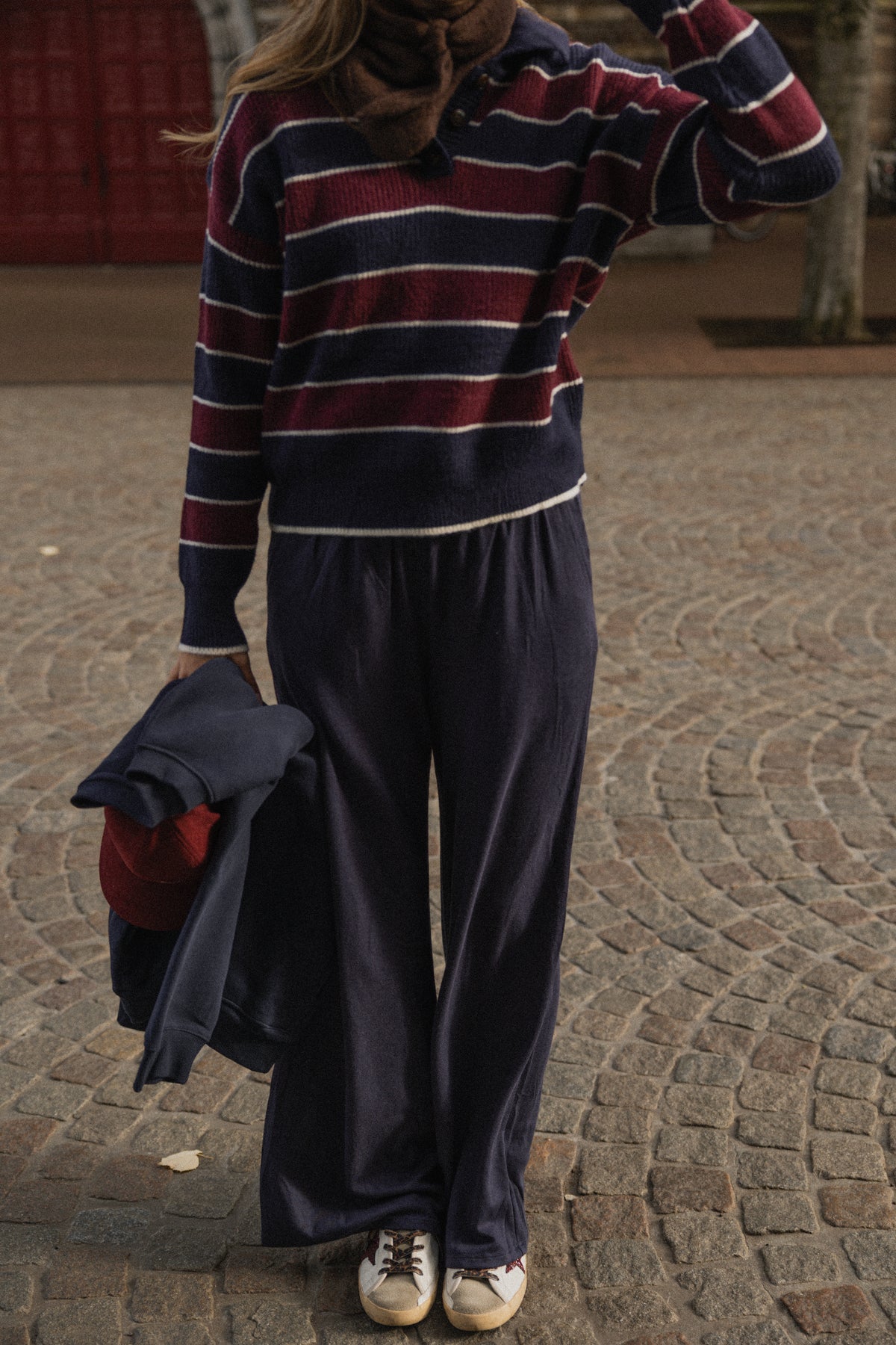 STRIPED POLO KNIT NAVY/BORDEAUX