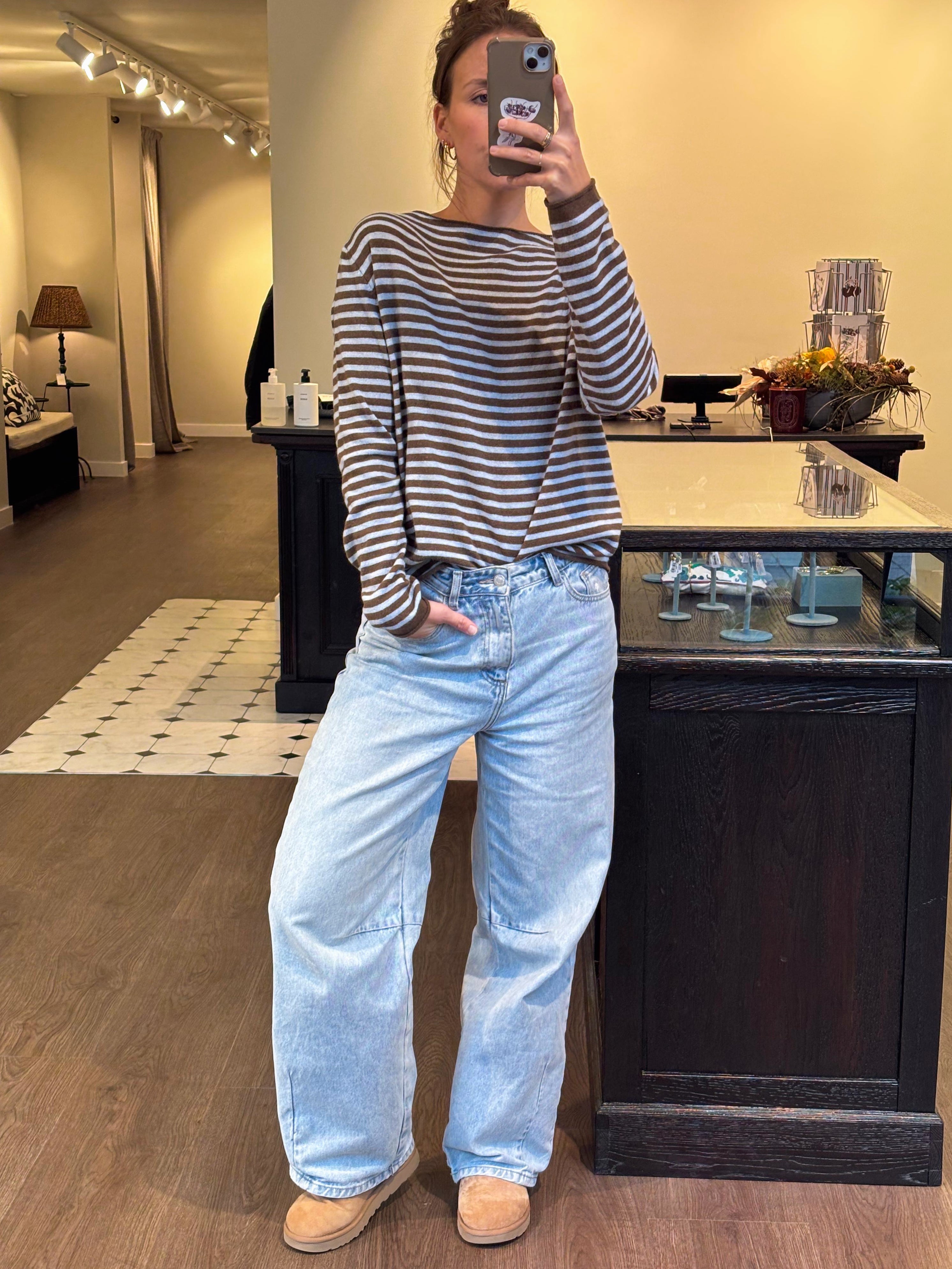 CASHMERE WOOLMIX KNIT STRIPED CHOCO/BLUE