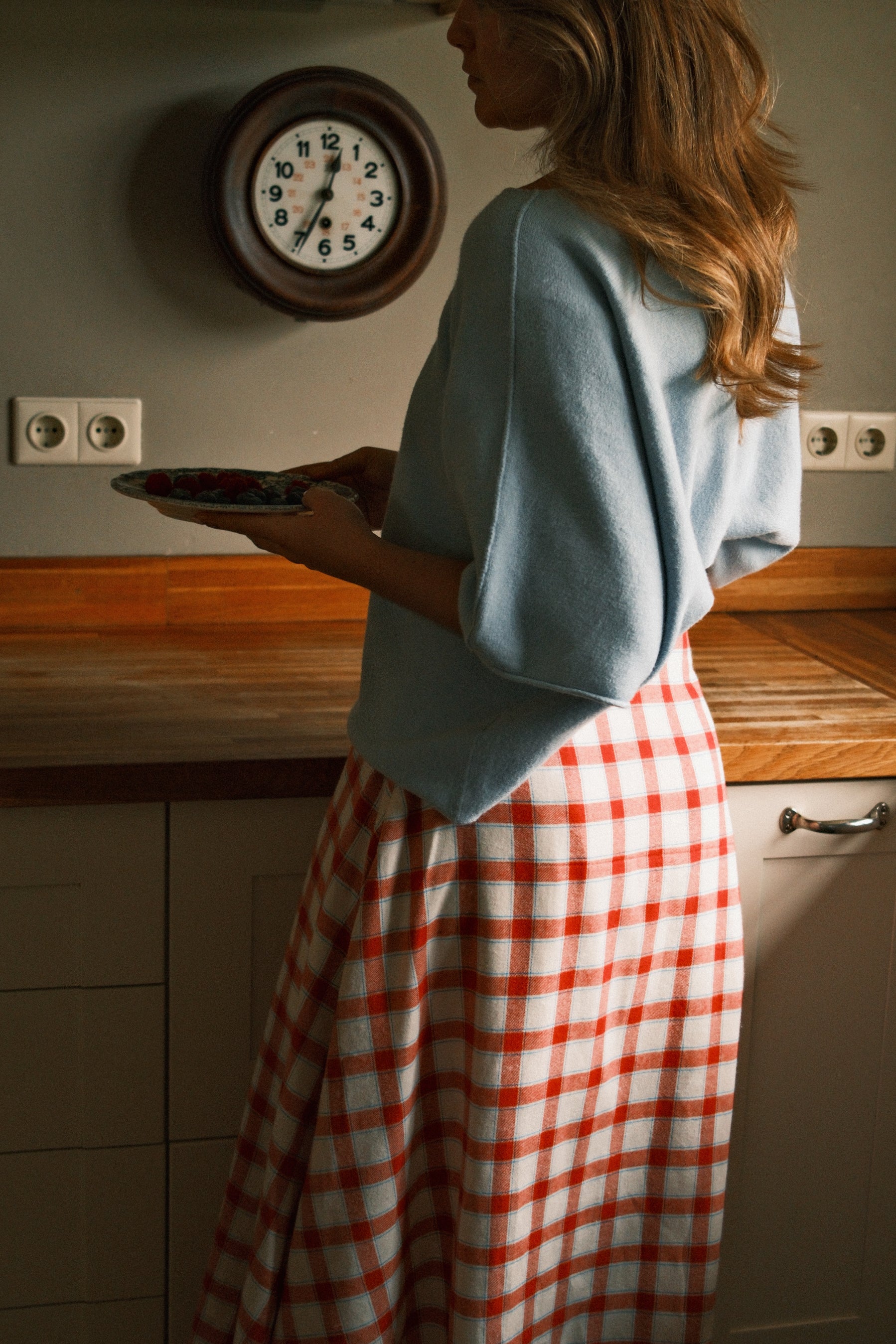 CHECKED COTTON SKIRT RED