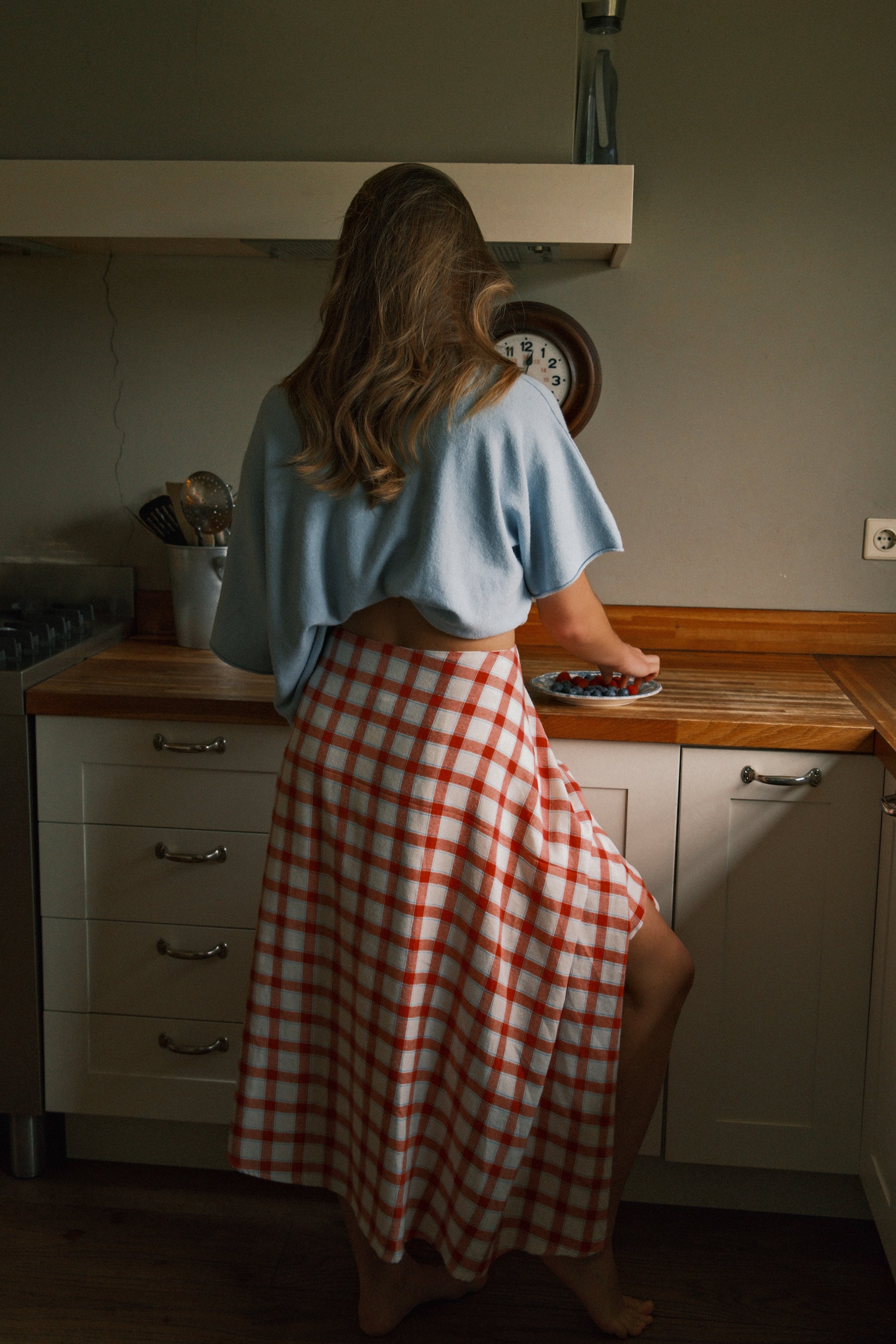 CHECKED COTTON SKIRT RED