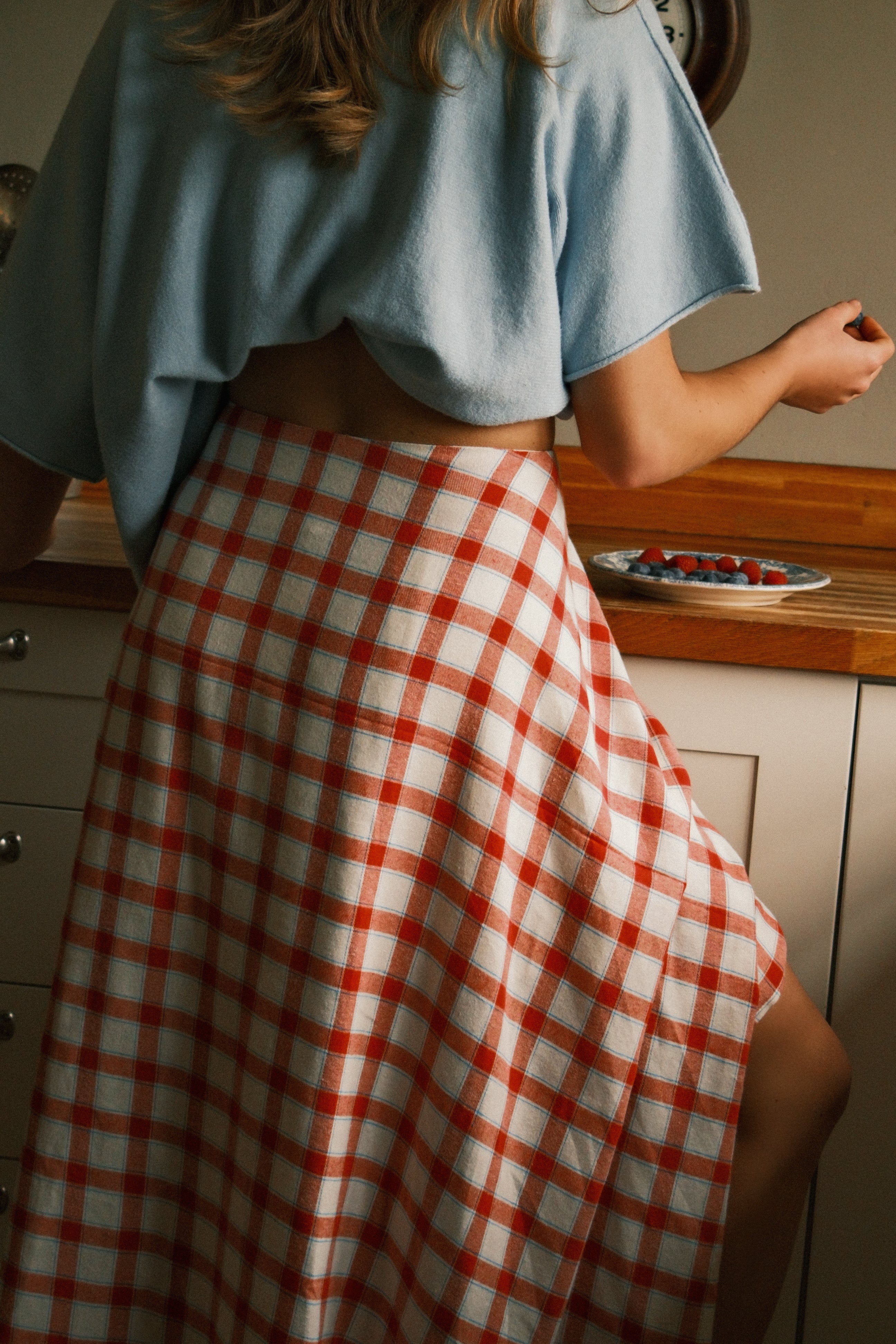 CHECKED COTTON SKIRT RED