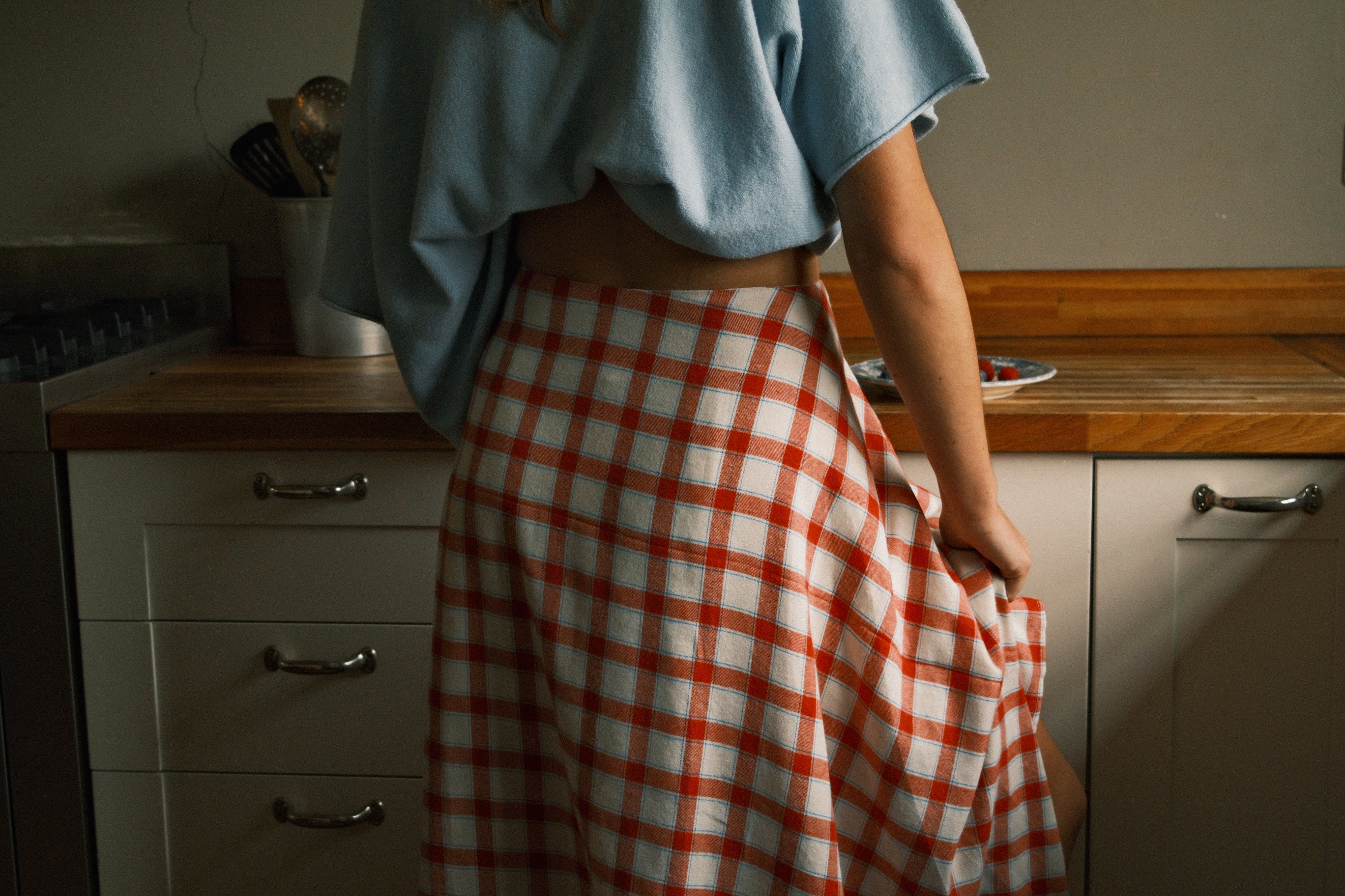 CHECKED COTTON SKIRT RED