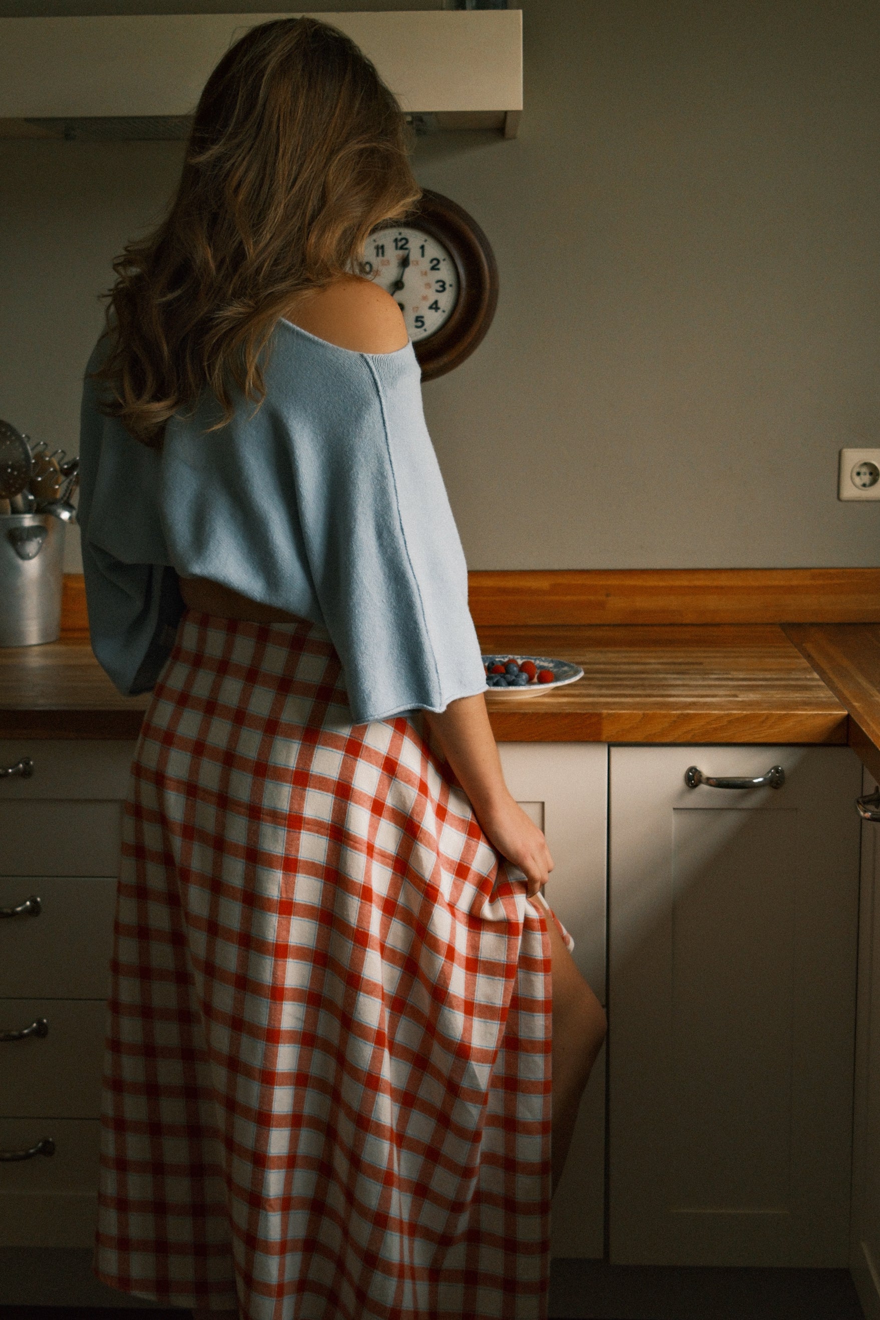 CHECKED COTTON SKIRT RED