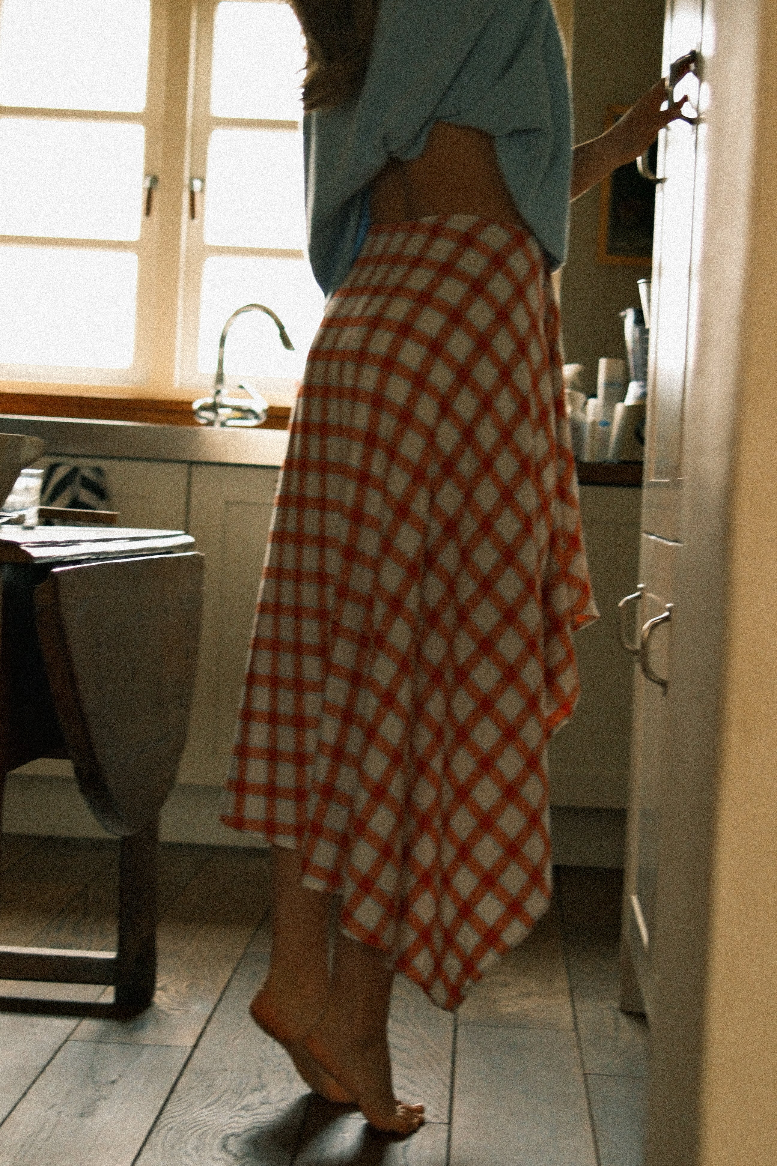 CHECKED COTTON SKIRT RED