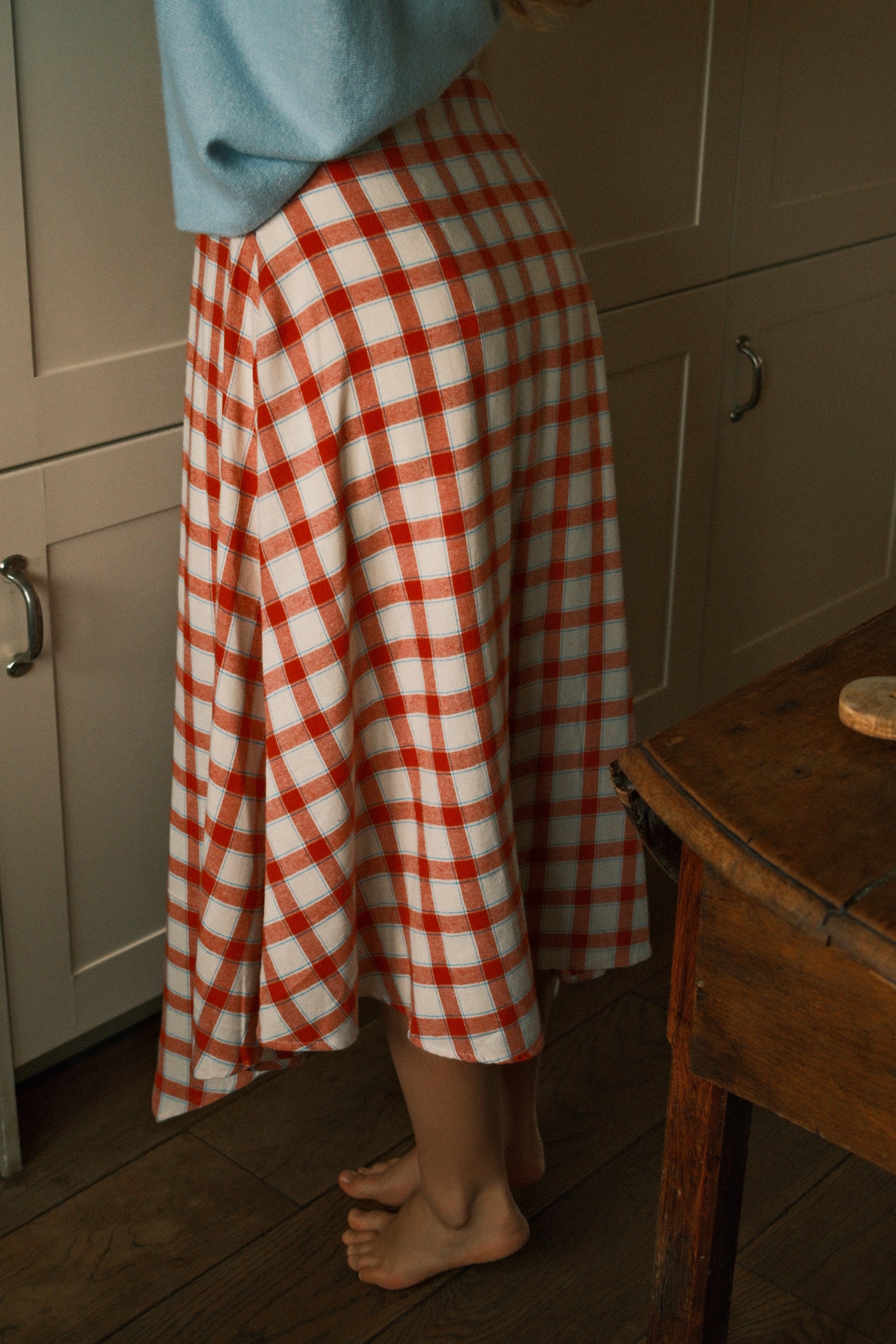 CHECKED COTTON SKIRT RED
