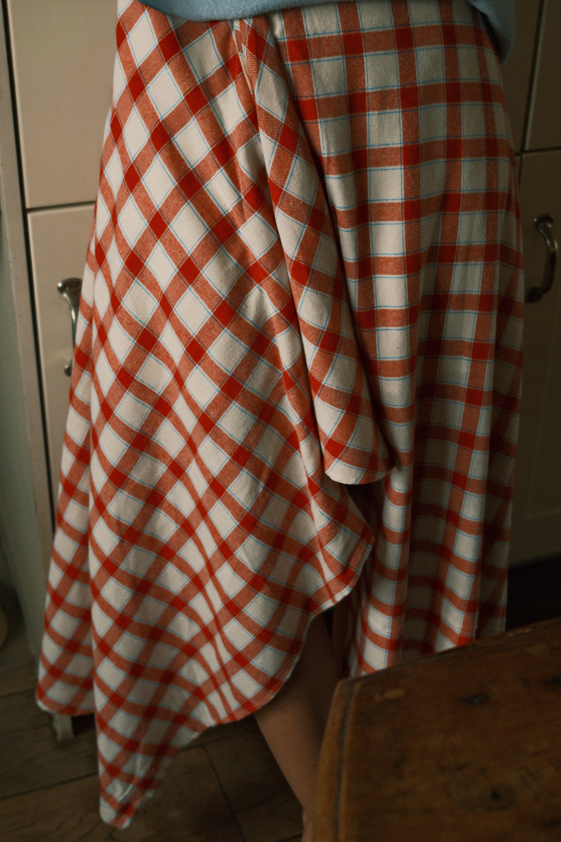 CHECKED COTTON SKIRT RED