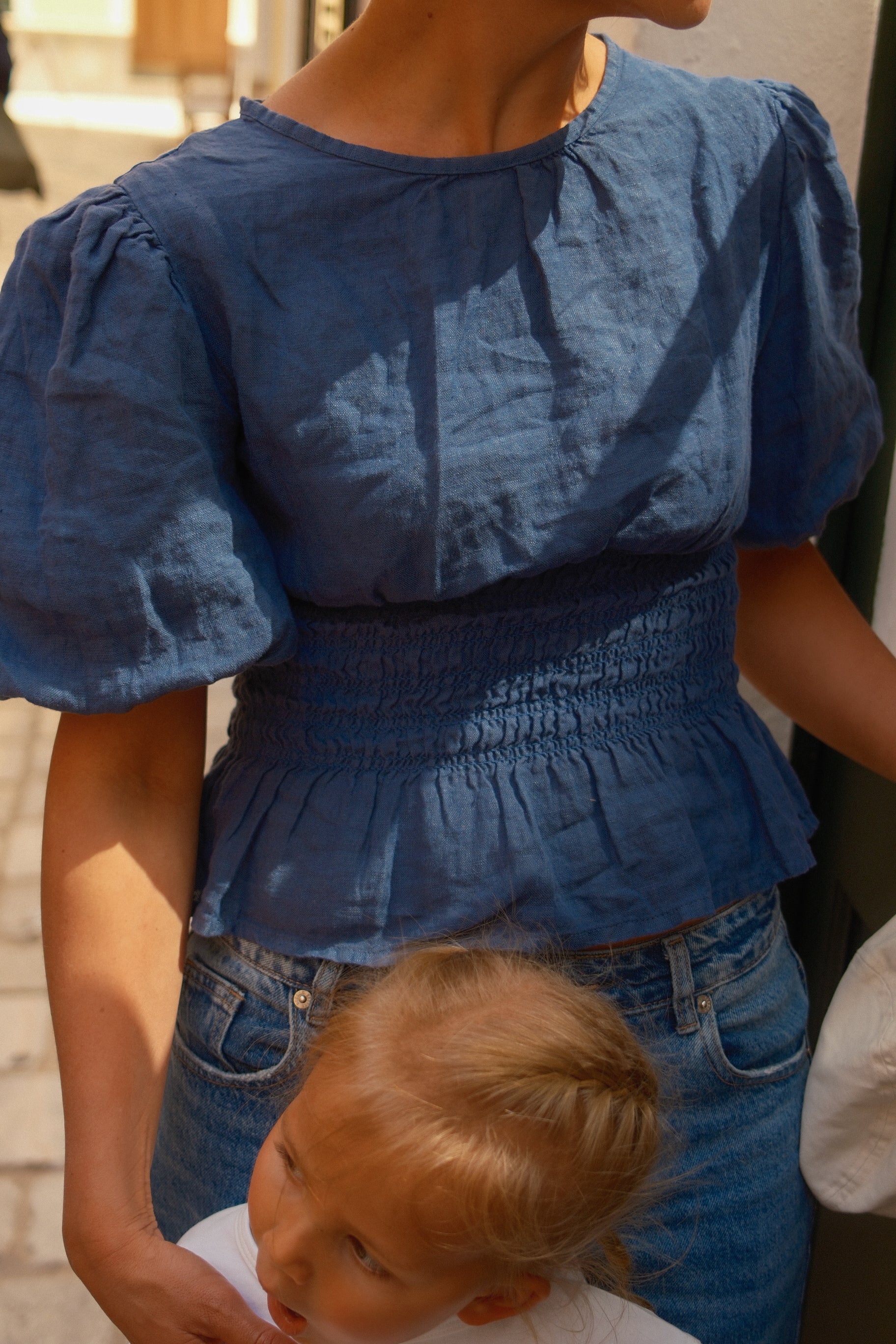 100% LINNEN TAILORED TOP NAVY