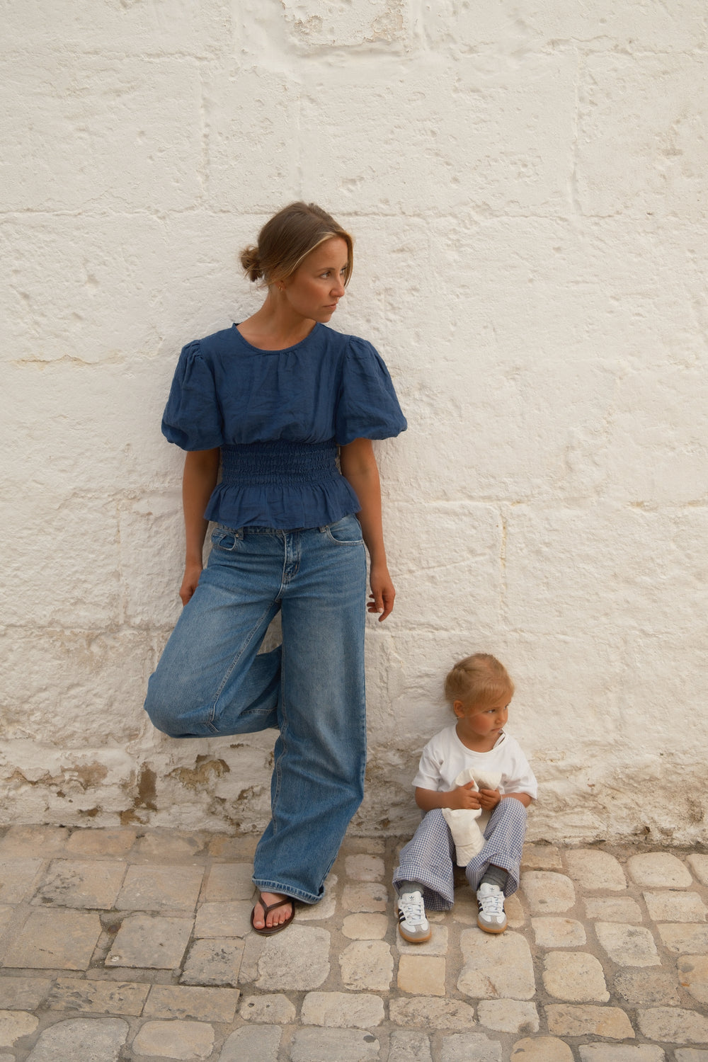 100% LINNEN TAILORED TOP NAVY