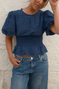PRE-ORDER: 100% LINNEN TAILORED TOP NAVY