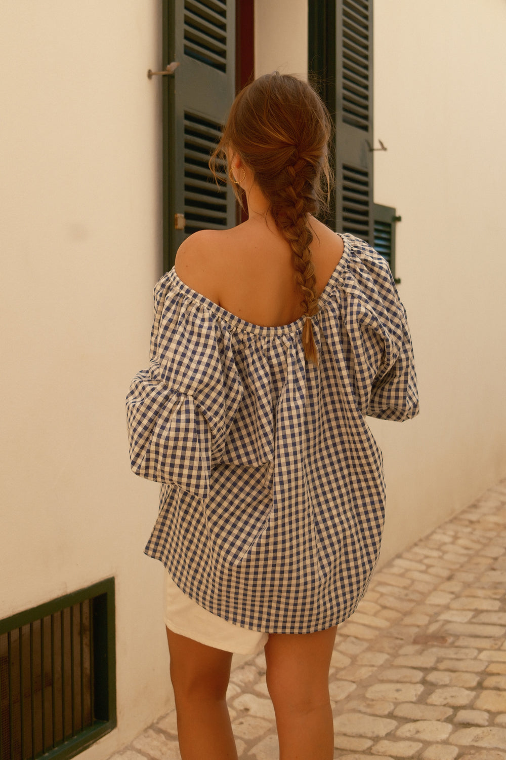 CHECKED LIVIA BLOUSE NAVY/WHITE