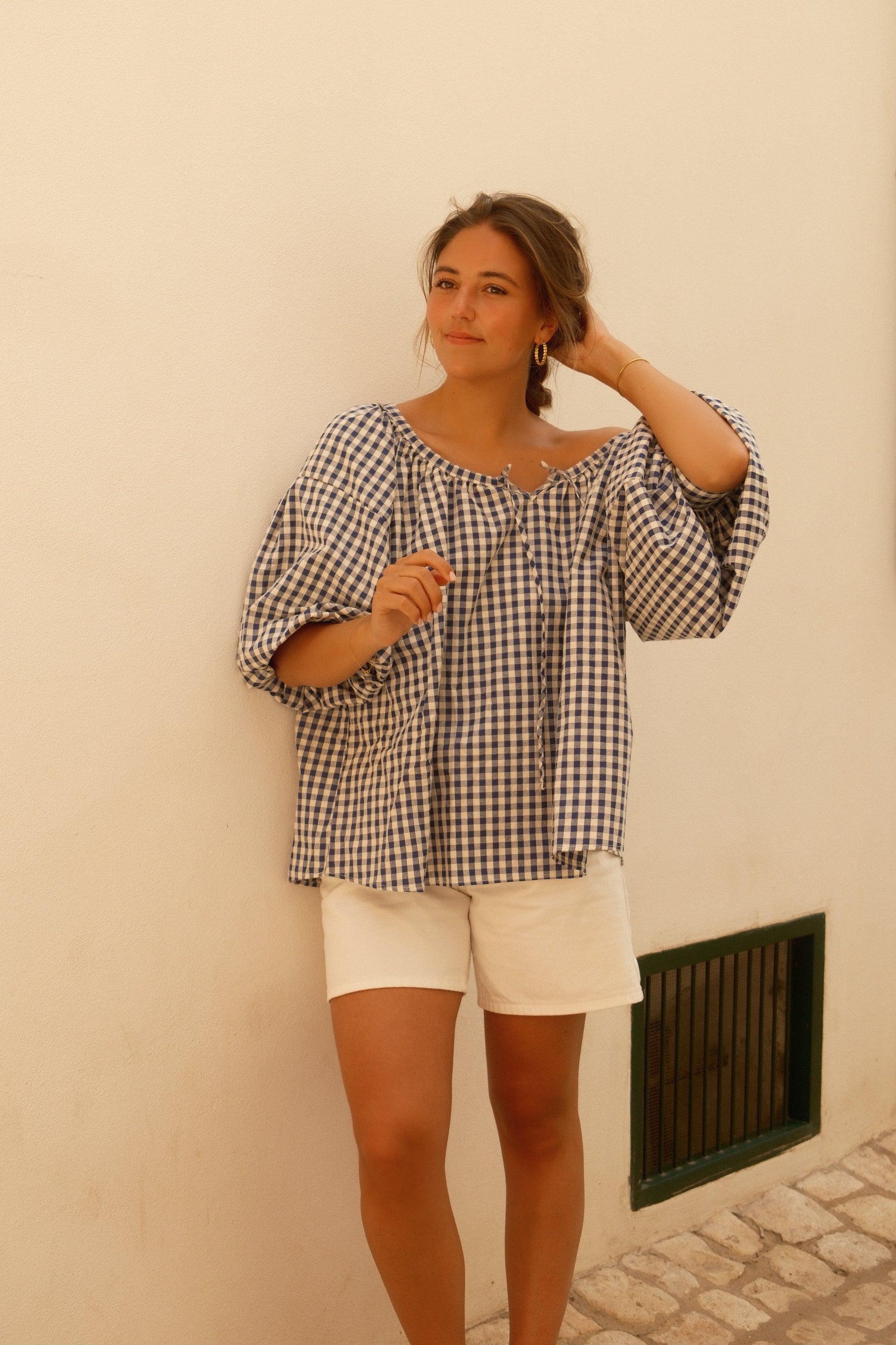 CHECKED LIVIA BLOUSE NAVY/WHITE