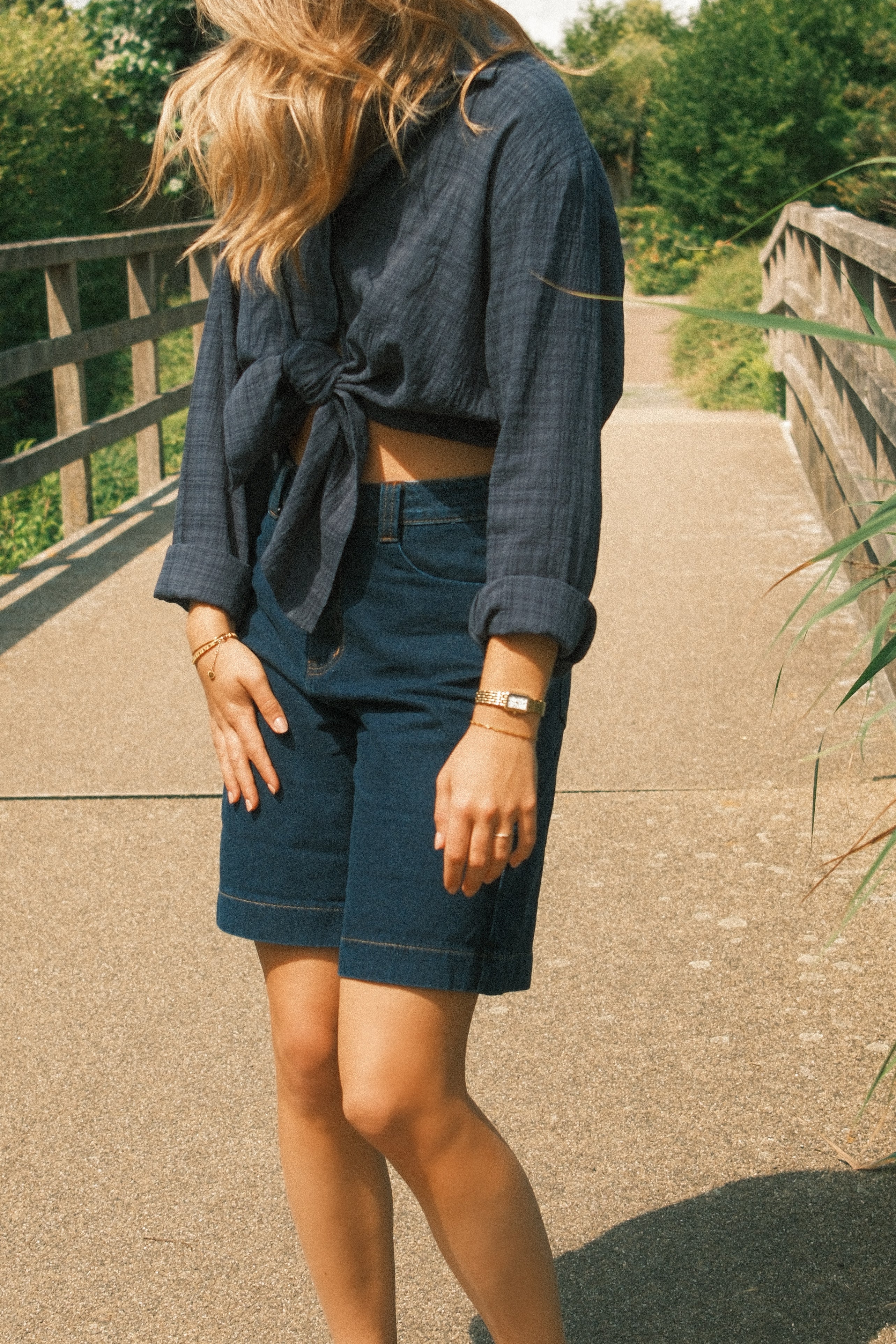 JOHNNY BLOCKED BLOUSE NAVY